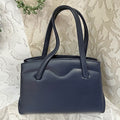Bags: Blue Top Handle Bag with Central Gold Clasp Frame