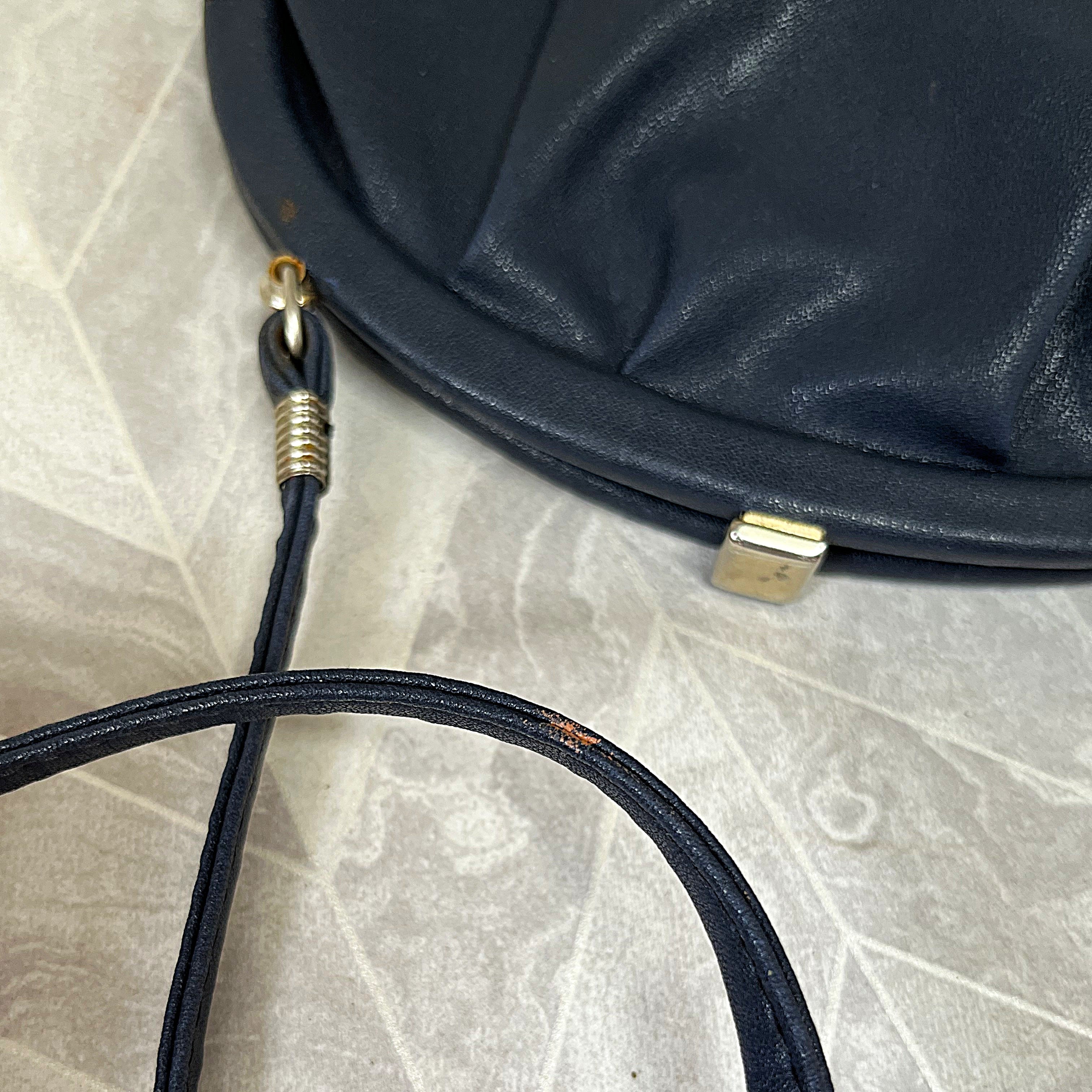 Bags: Yves St Tropez Navy Blue Leather Ruched Frame Evening Bag