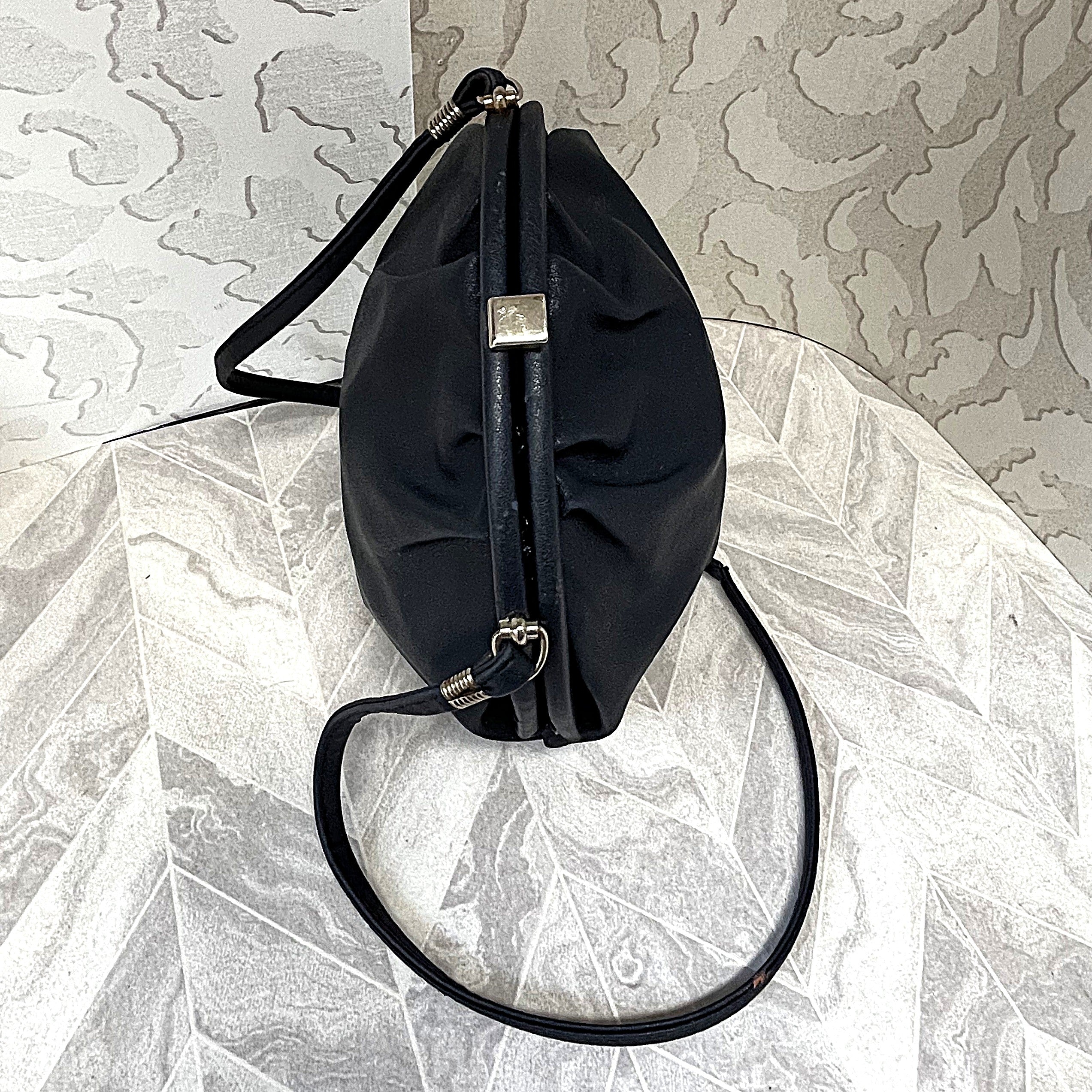 Bags: Yves St Tropez Navy Blue Leather Ruched Frame Evening Bag