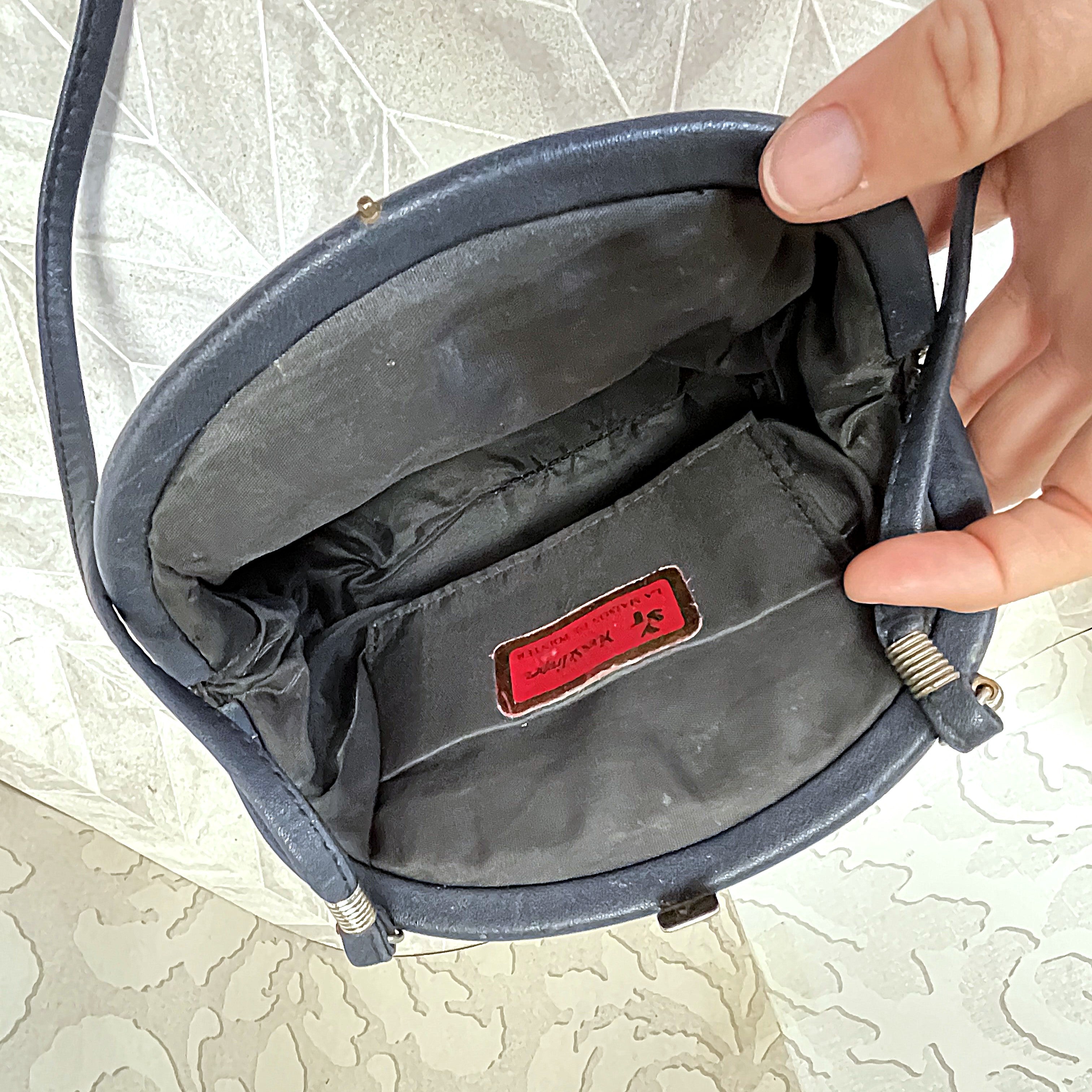 Bags: Yves St Tropez Navy Blue Leather Ruched Frame Evening Bag