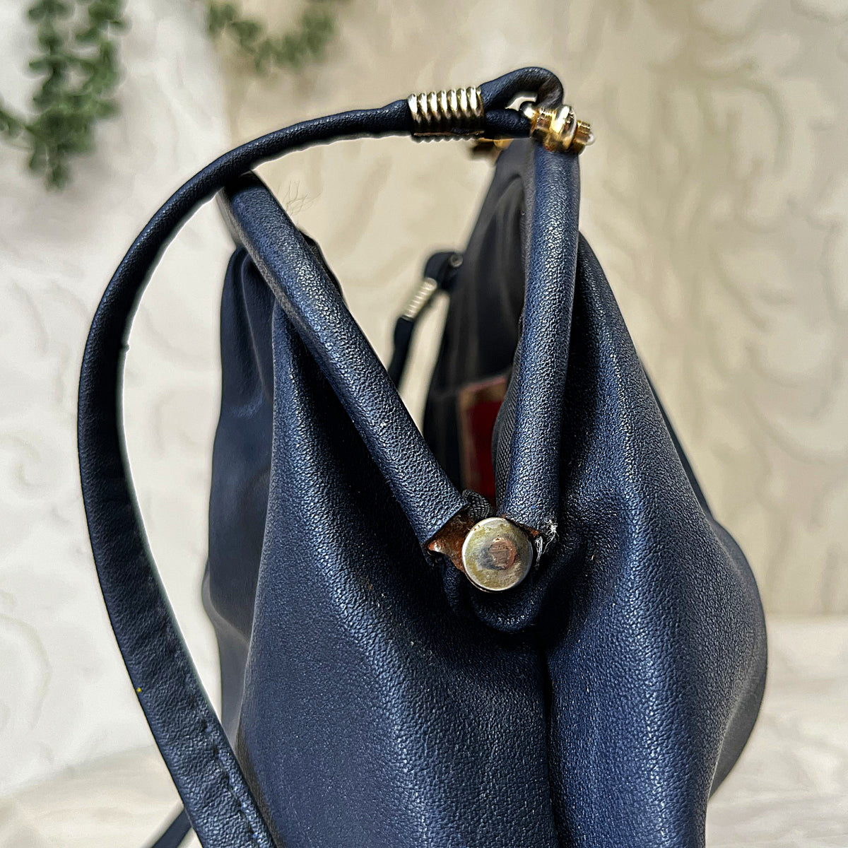 Bags: Yves St Tropez Navy Blue Leather Ruched Frame Evening Bag