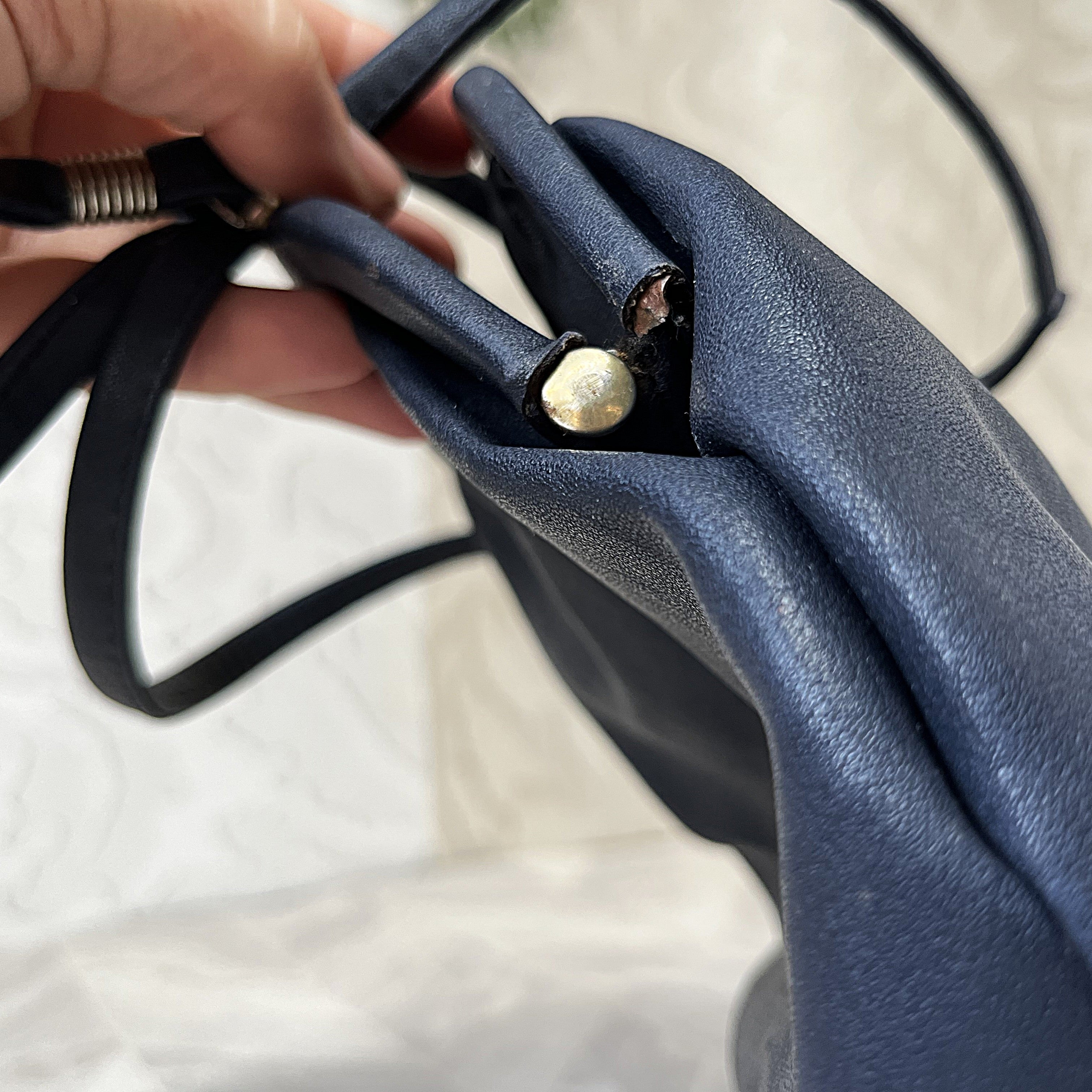 Bags: Yves St Tropez Navy Blue Leather Ruched Frame Evening Bag