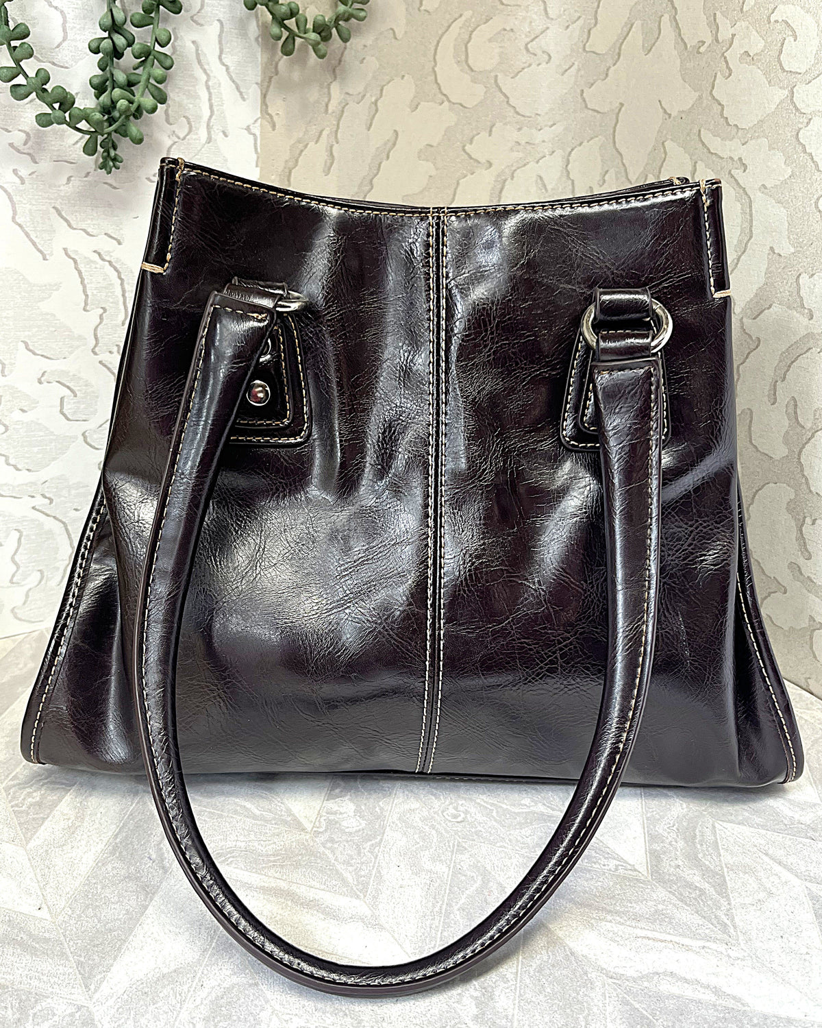 Bags: Nine & Co Espresso Triple-Compartment Shoulder Bag