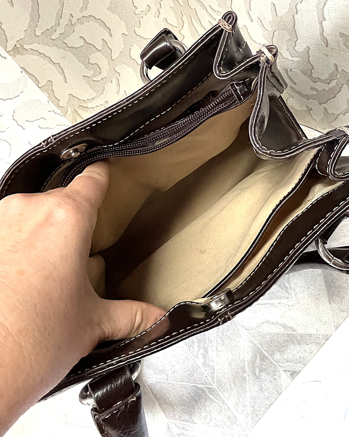 Bags: Nine & Co Espresso Triple-Compartment Shoulder Bag