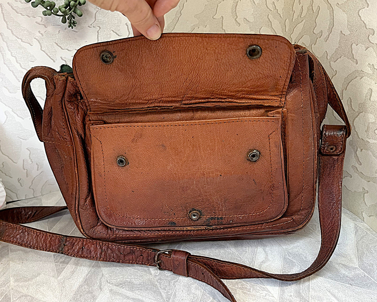 Bags: Camel Leather Crossbody Satchel Bag from Kabul, Afghanistan