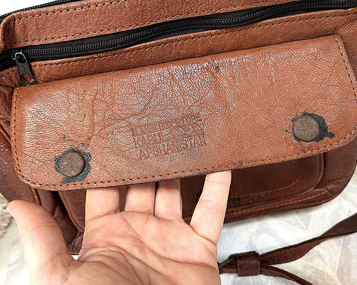 Bags: Camel Leather Crossbody Satchel Bag from Kabul, Afghanistan