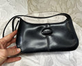 Bags: Milano Jet Black Faux Leather Y2K Baguette Shoulder Bag