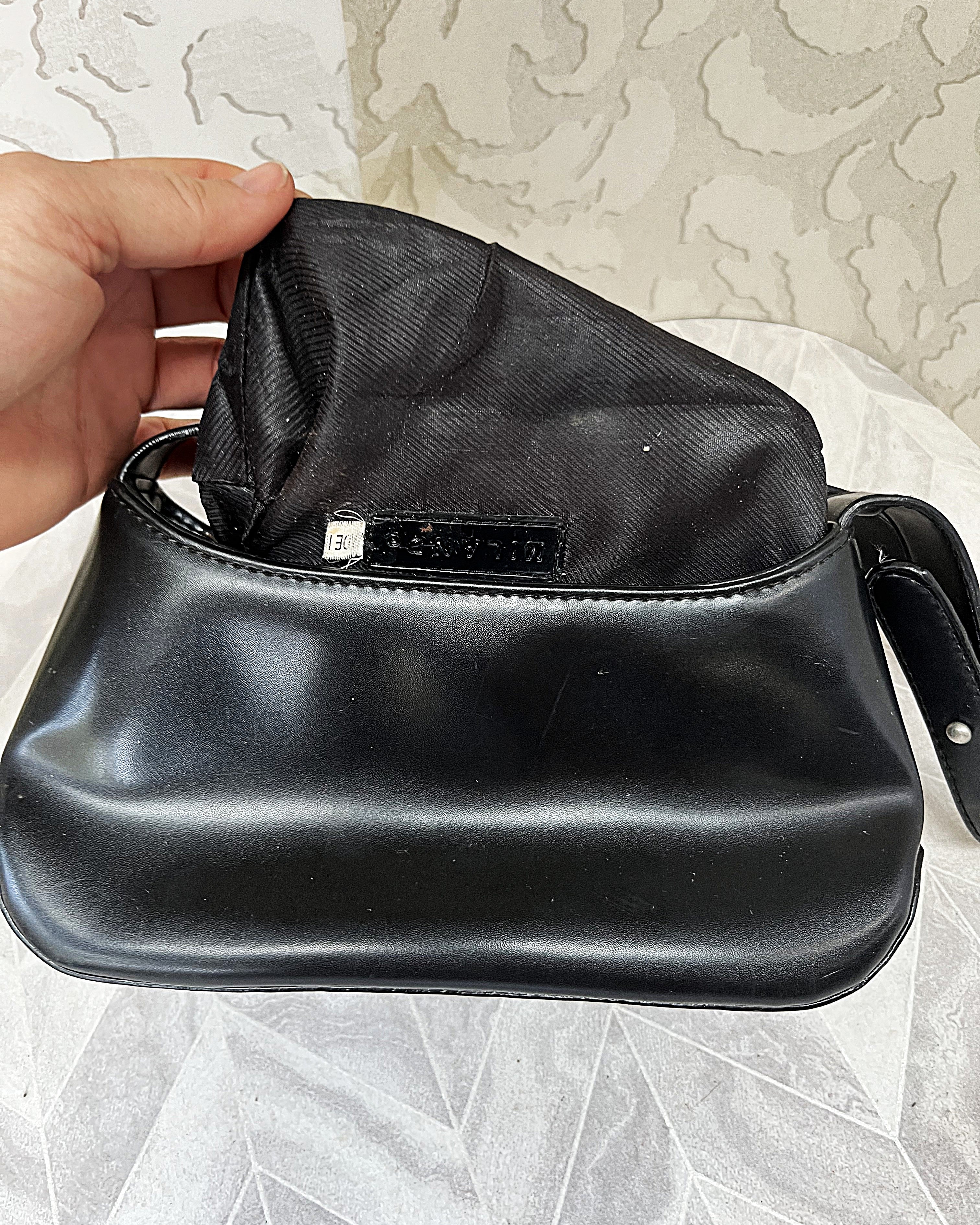 Bags: Milano Jet Black Faux Leather Y2K Baguette Shoulder Bag