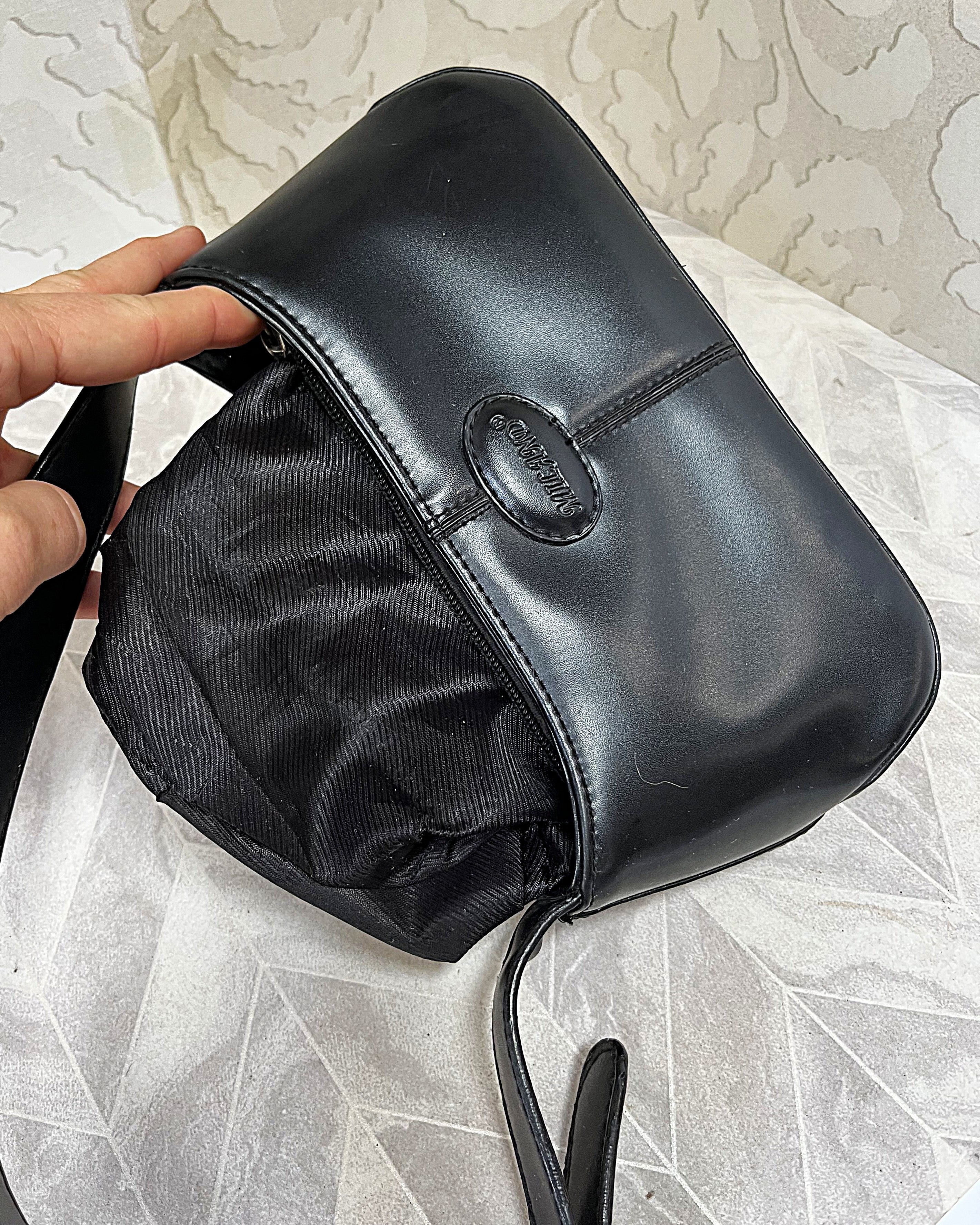 Bags: Milano Jet Black Faux Leather Y2K Baguette Shoulder Bag