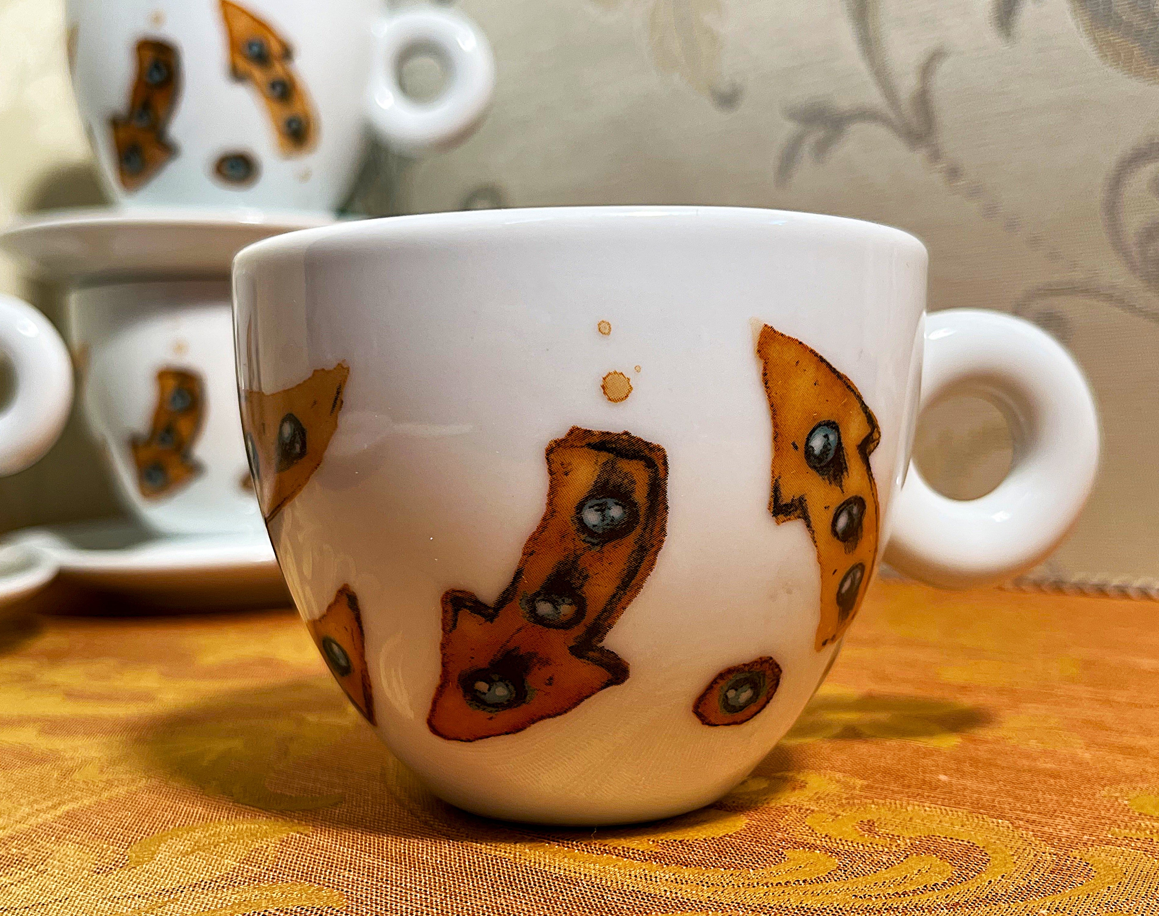 Cappuccino Cups: Max Petrone Surrealist Arrows and Eyes Design, 4