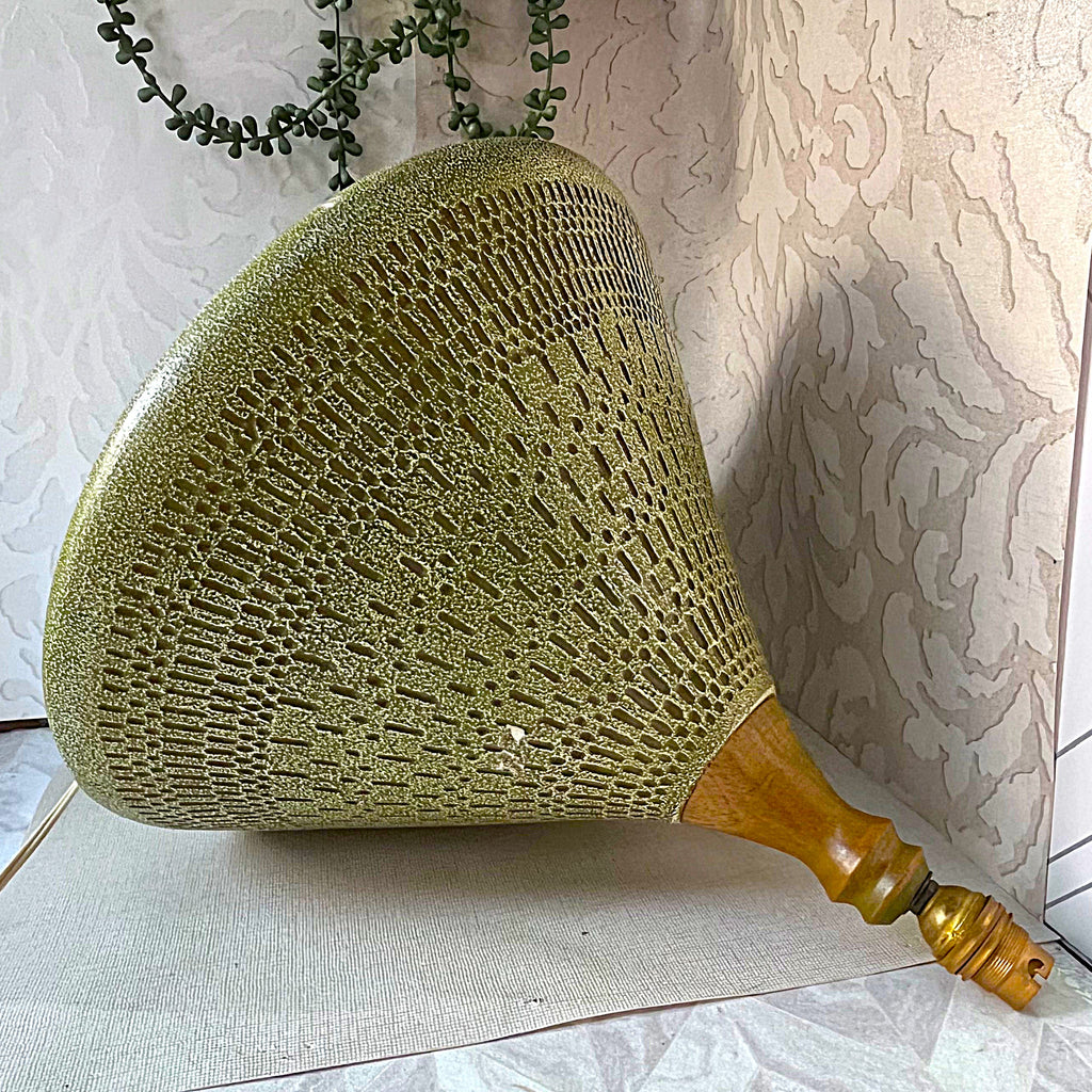 Lamps: Mid-Century Modern Incised Green Studio Pottery Table Lamp Base