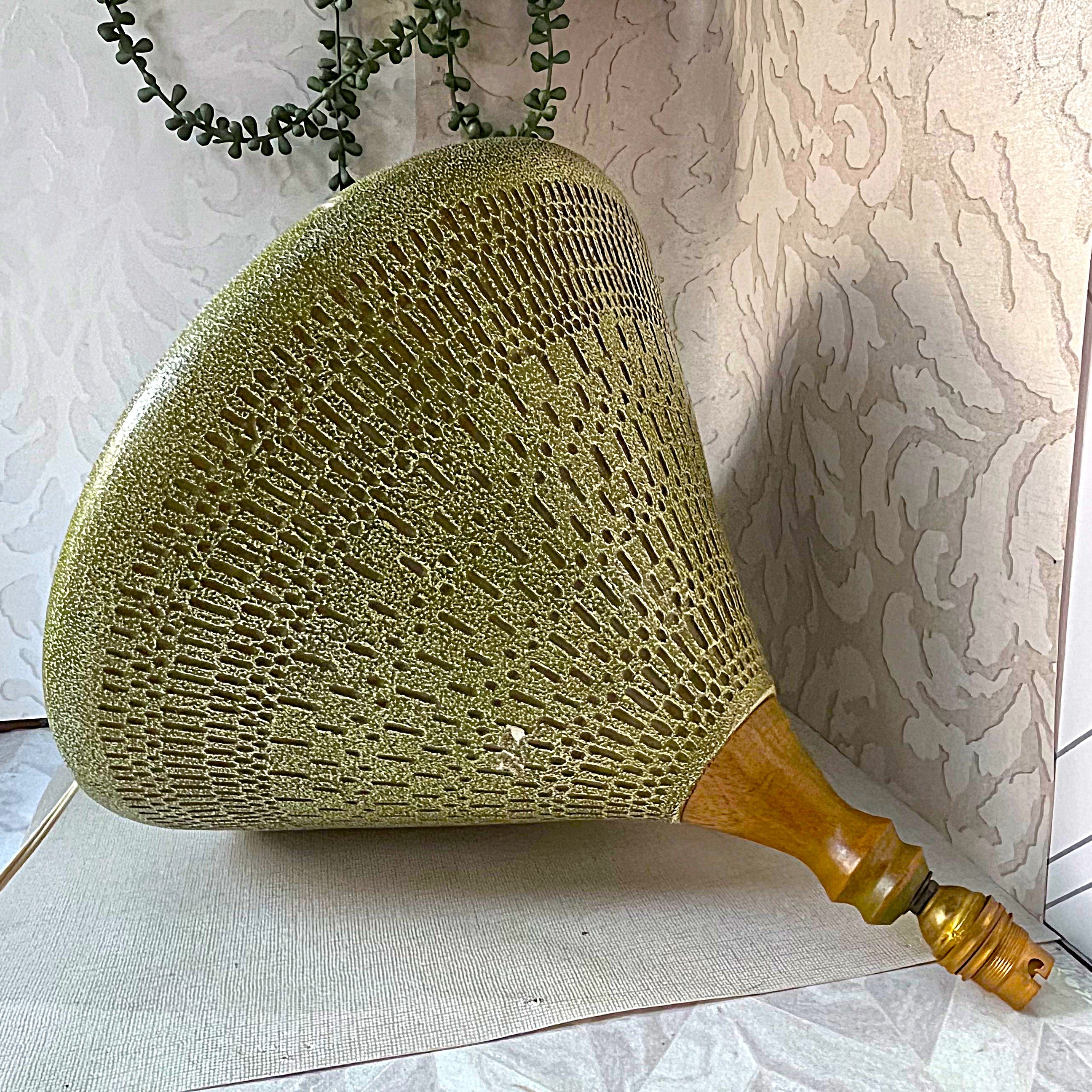 Lamps: Mid-Century Modern Incised Green Studio Pottery Table Lamp Base