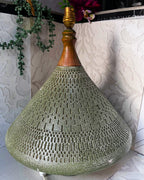Lamps: Mid-Century Modern Incised Green Studio Pottery Table Lamp Base