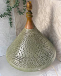 Lamps: Mid-Century Modern Incised Green Studio Pottery Table Lamp Base