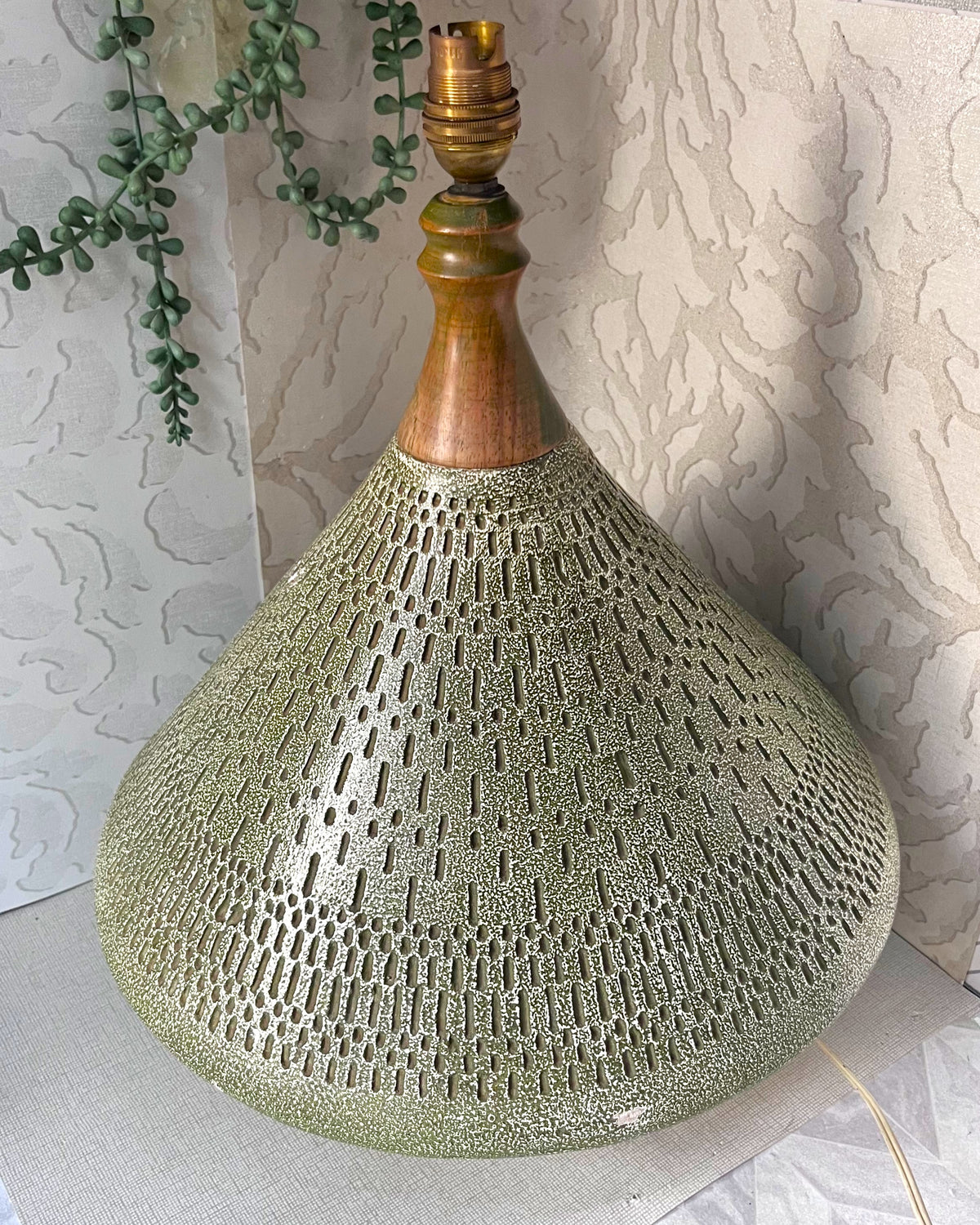Lamps: Mid-Century Modern Incised Green Studio Pottery Table Lamp Base