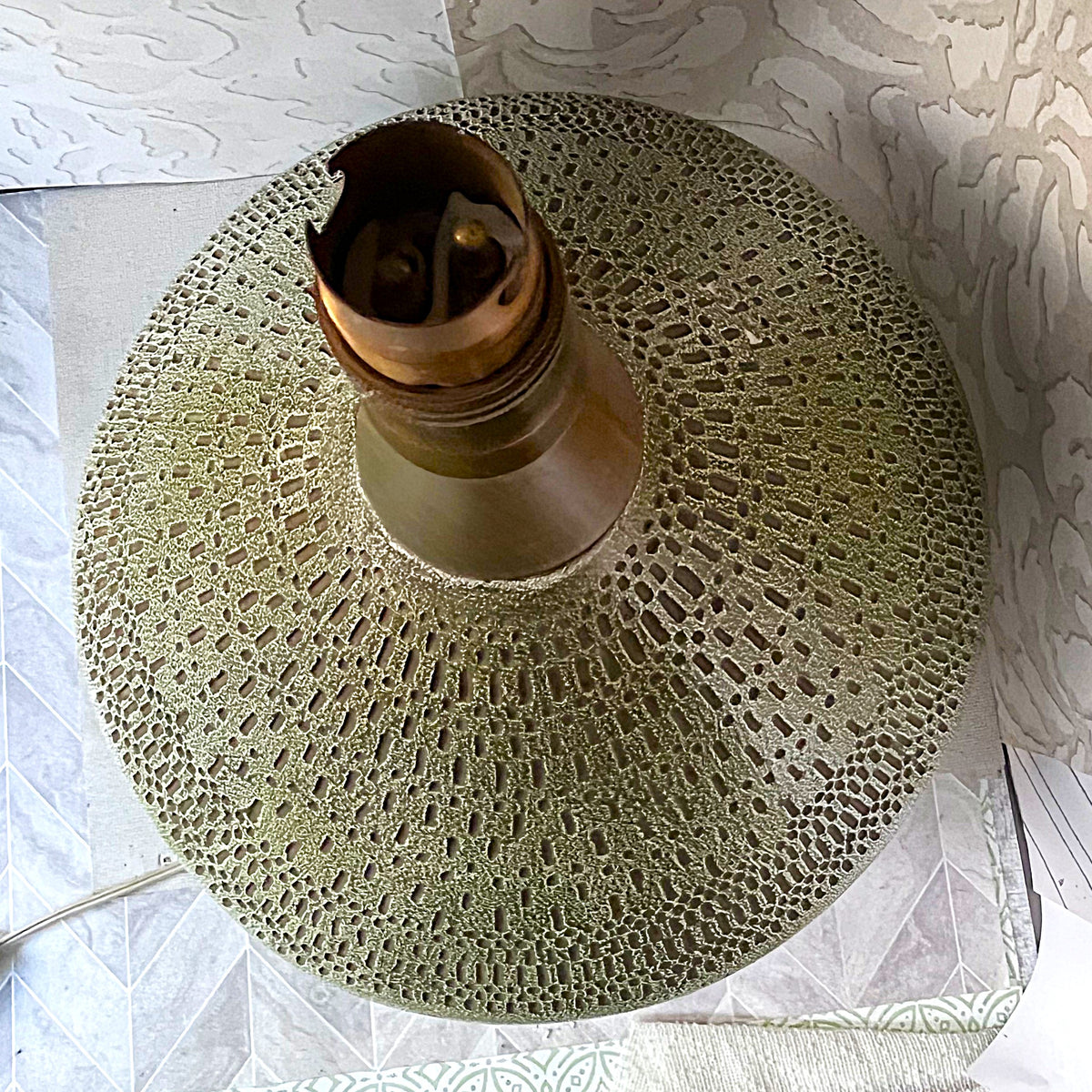 Lamps: Mid-Century Modern Incised Green Studio Pottery Table Lamp Base