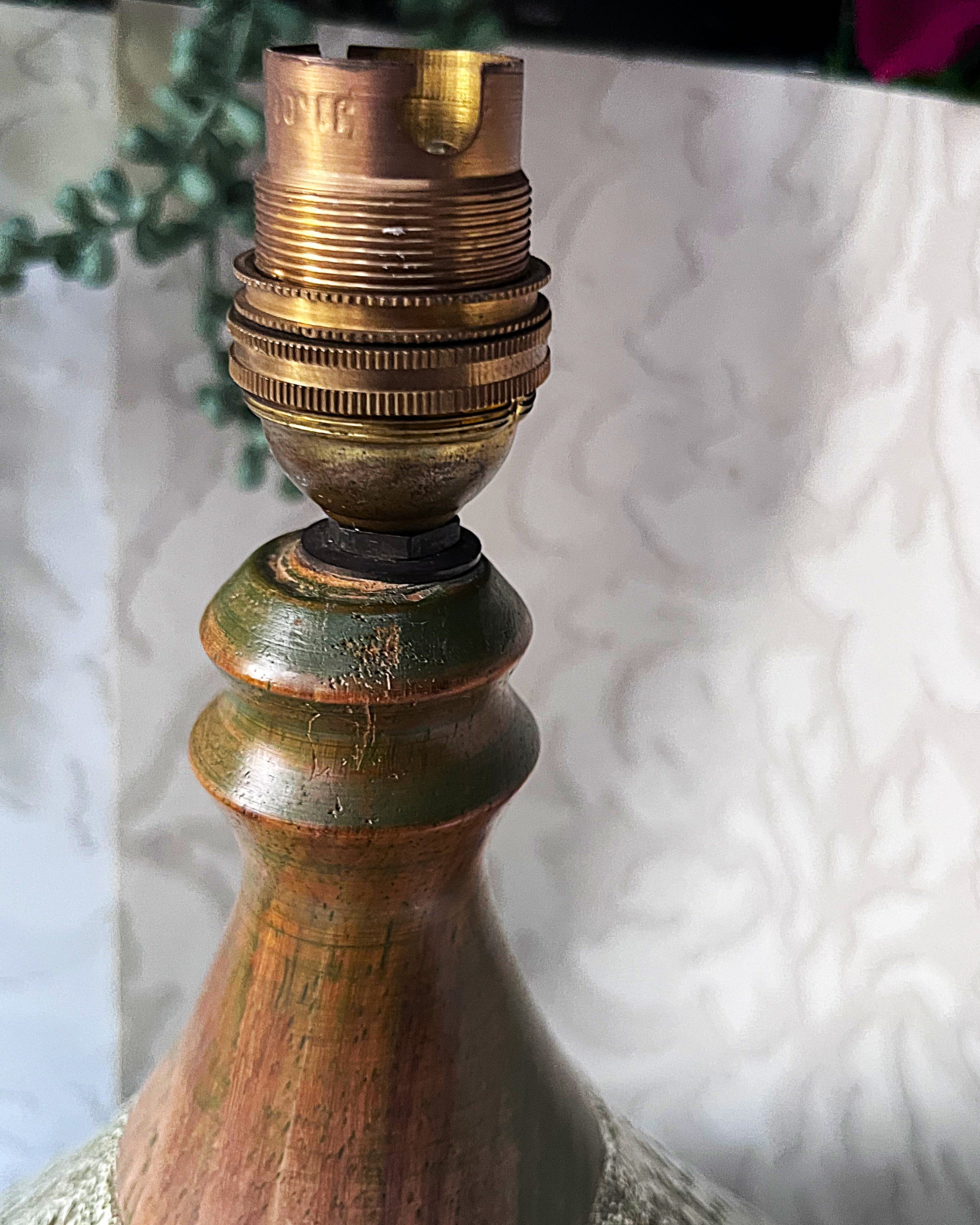Lamps: Mid-Century Modern Incised Green Studio Pottery Table Lamp Base