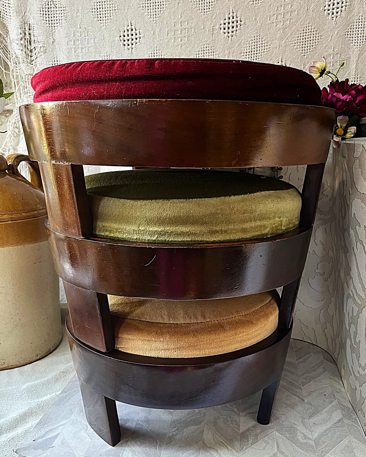Accent Furniture: Mid-Century Mahogany Stacking Barrel Stool Set