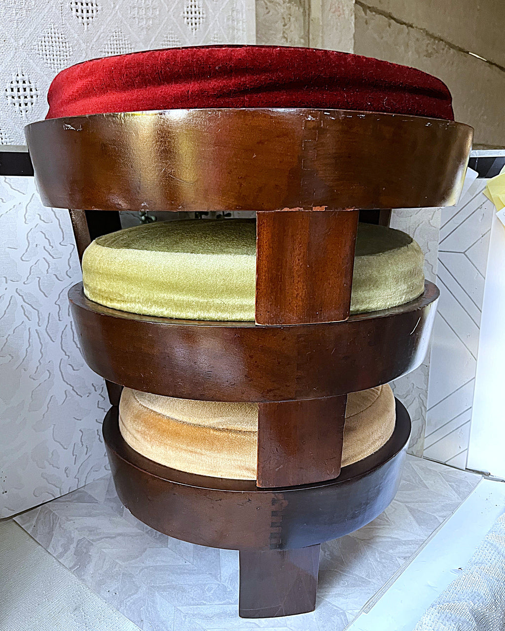 Accent Furniture: Mid-Century Mahogany Stacking Barrel Stool Set