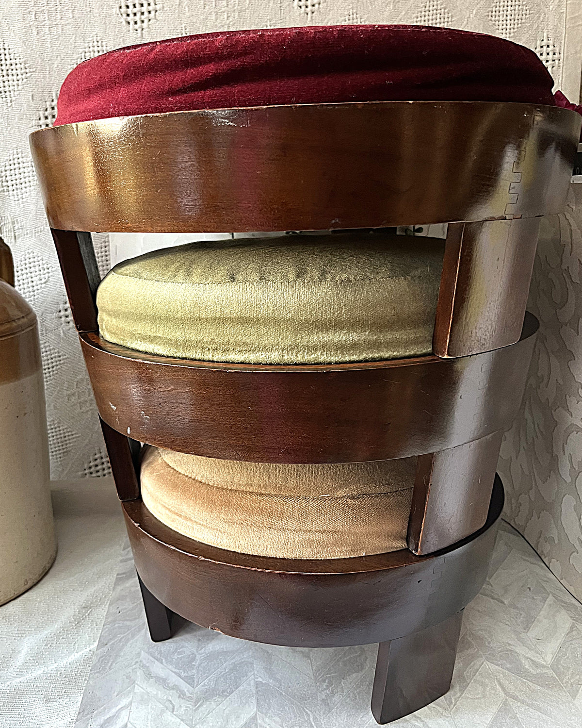 Accent Furniture: Mid-Century Mahogany Stacking Barrel Stool Set