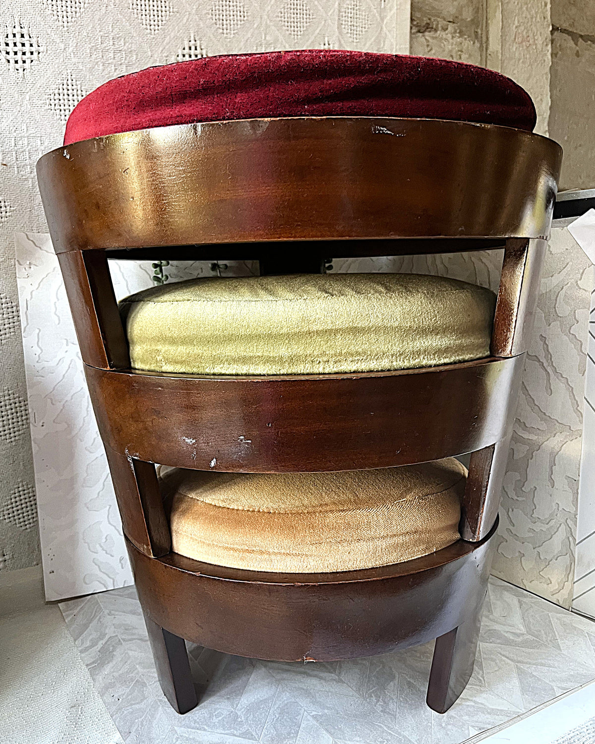 Accent Furniture: Mid-Century Mahogany Stacking Barrel Stool Set