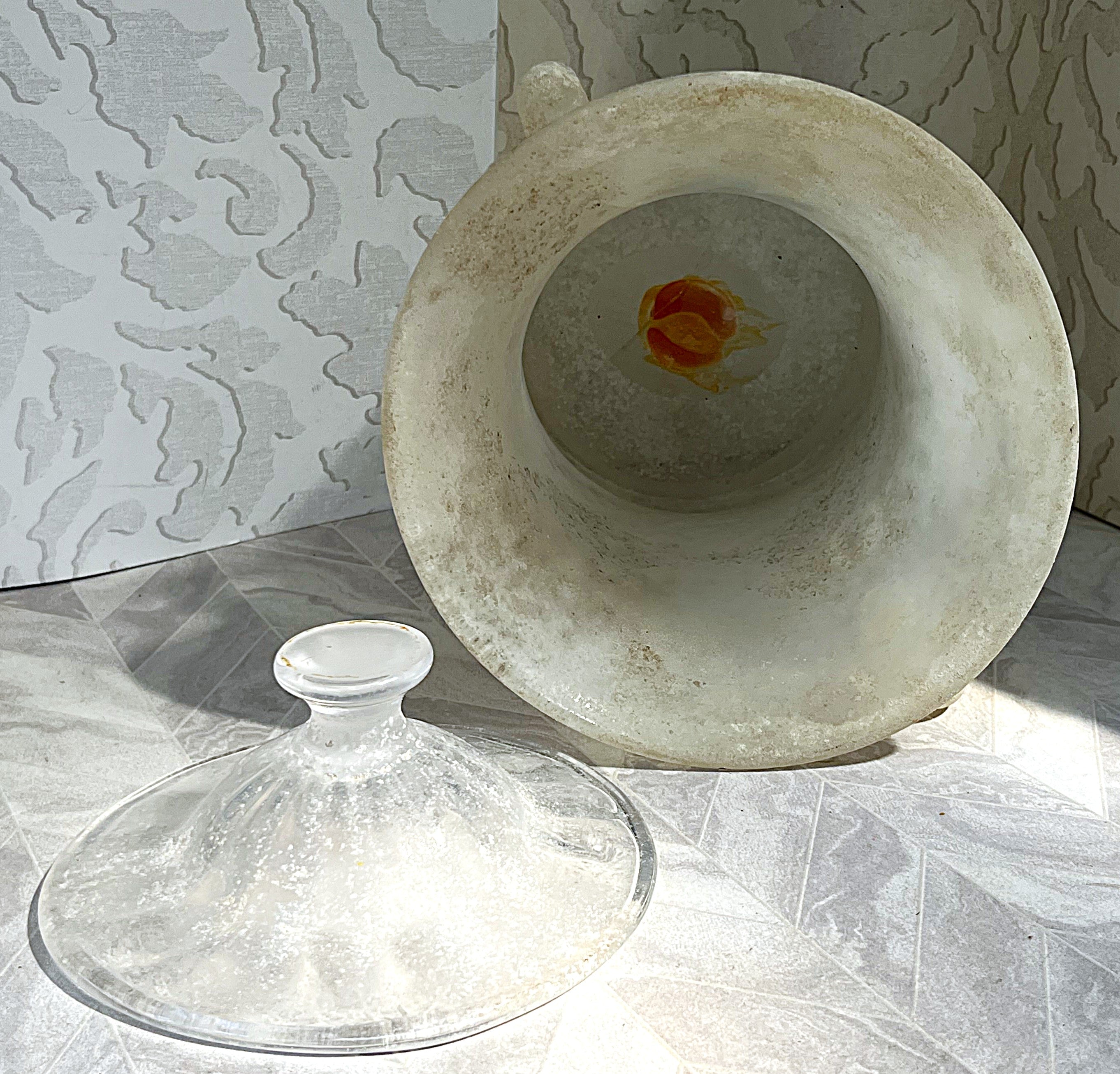 Decorative Art Glass: Rare Murano Mid-Century "Scavo" Lidded Glass Urn