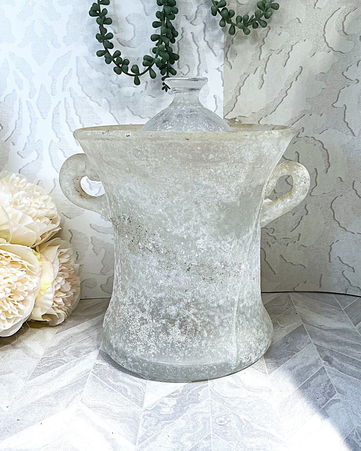 Decorative Art Glass: Rare Murano Mid-Century "Scavo" Lidded Glass Urn