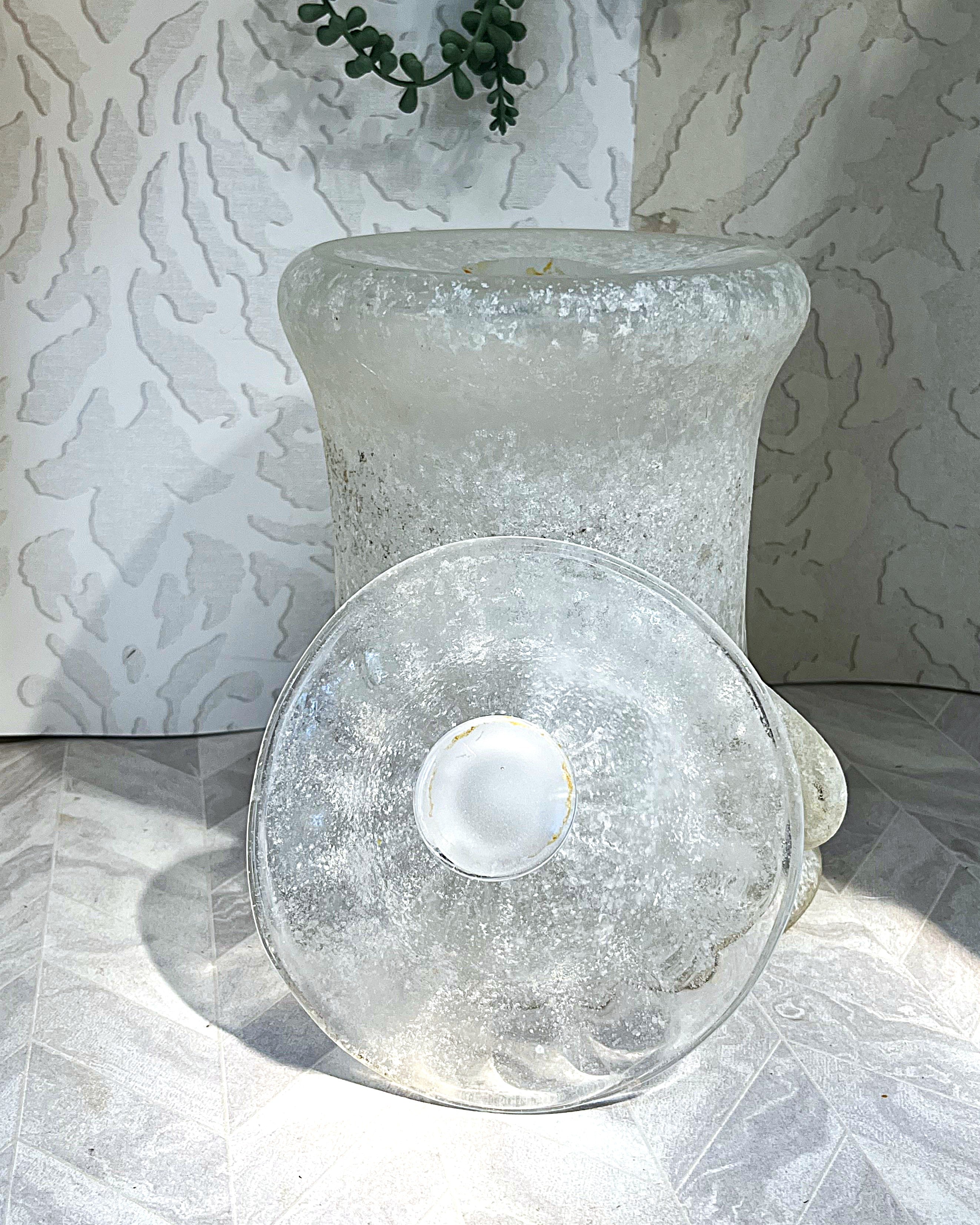 Decorative Art Glass: Rare Murano Mid-Century "Scavo" Lidded Glass Urn