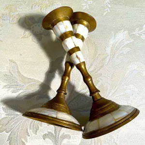 Candleholders: Brass and Mother of Pearl Candlesticks