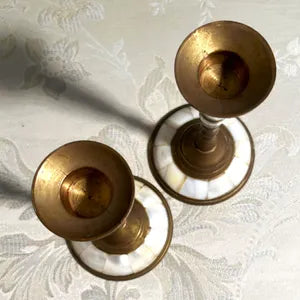 Candleholders: Brass and Mother of Pearl Candlesticks