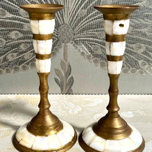 Candleholders: Brass and Mother of Pearl Candlesticks
