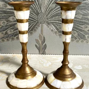 Candleholders: Brass and Mother of Pearl Candlesticks