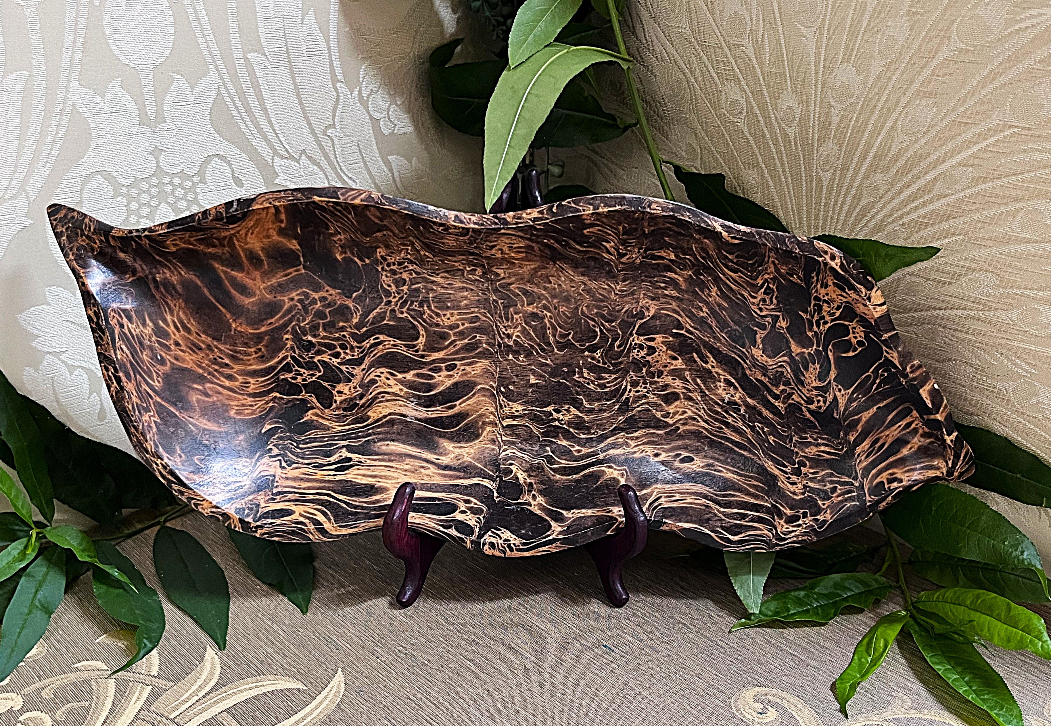 Carved Wood: Marbled Olive Burl Wood Bowl