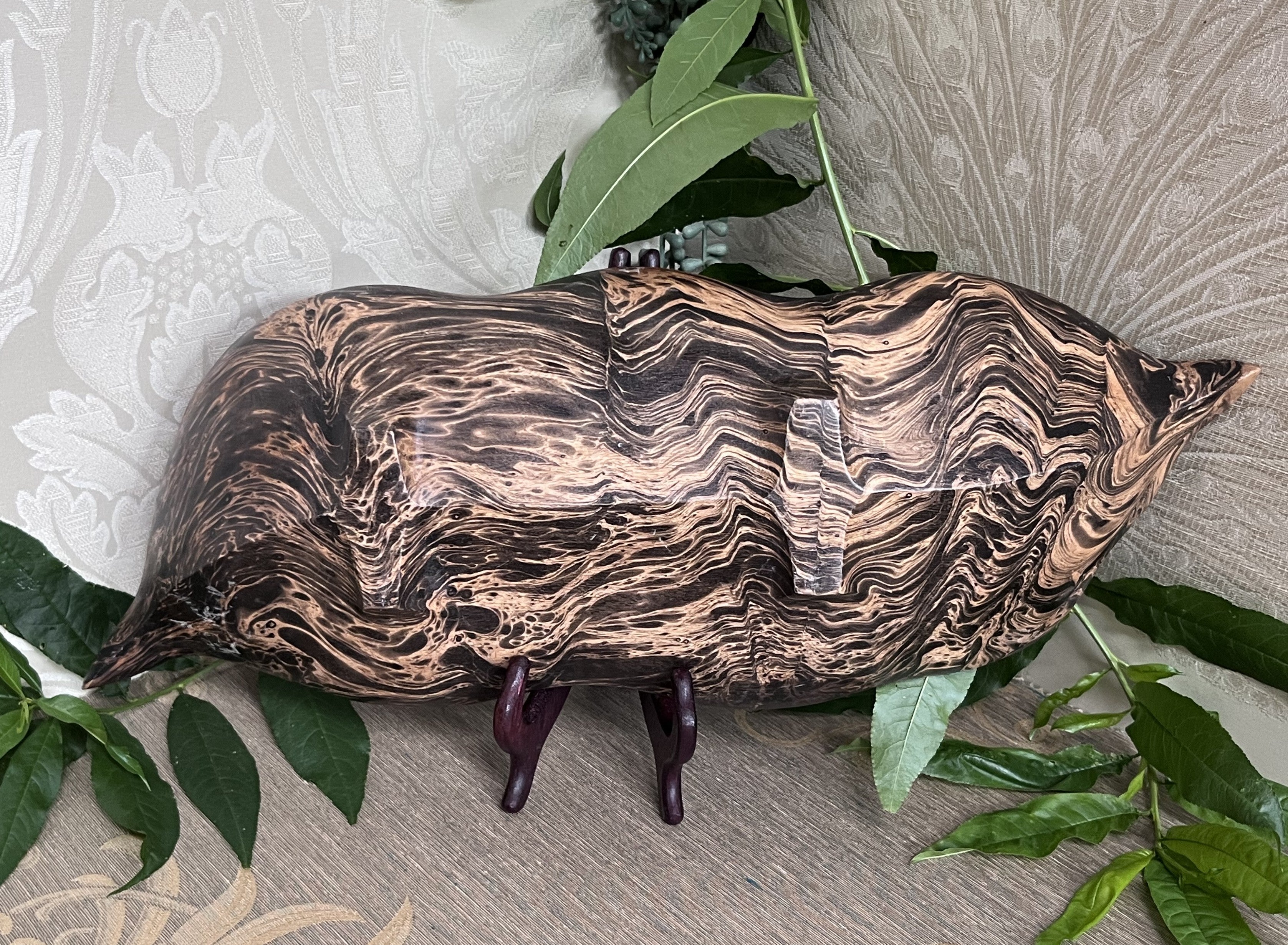Carved Wood: Marbled Olive Burl Wood Bowl