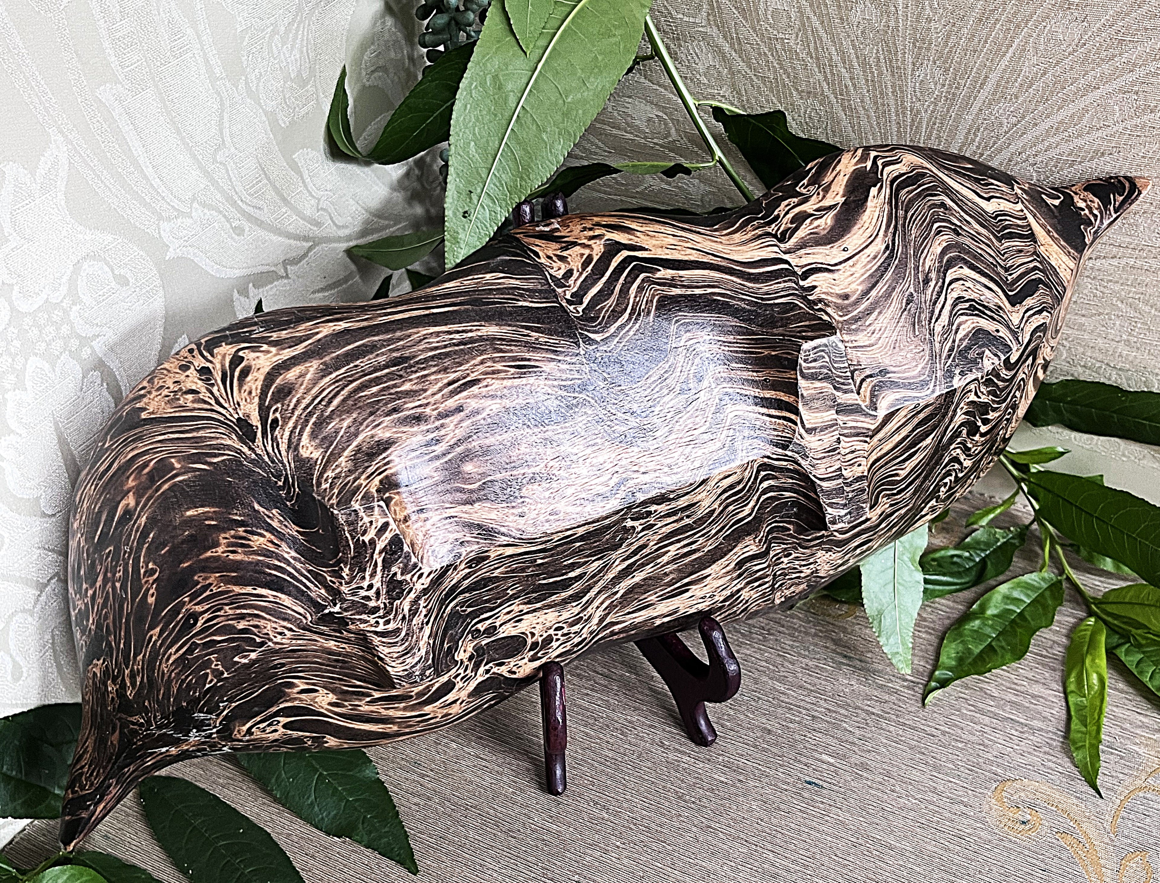 Carved Wood: Marbled Olive Burl Wood Bowl