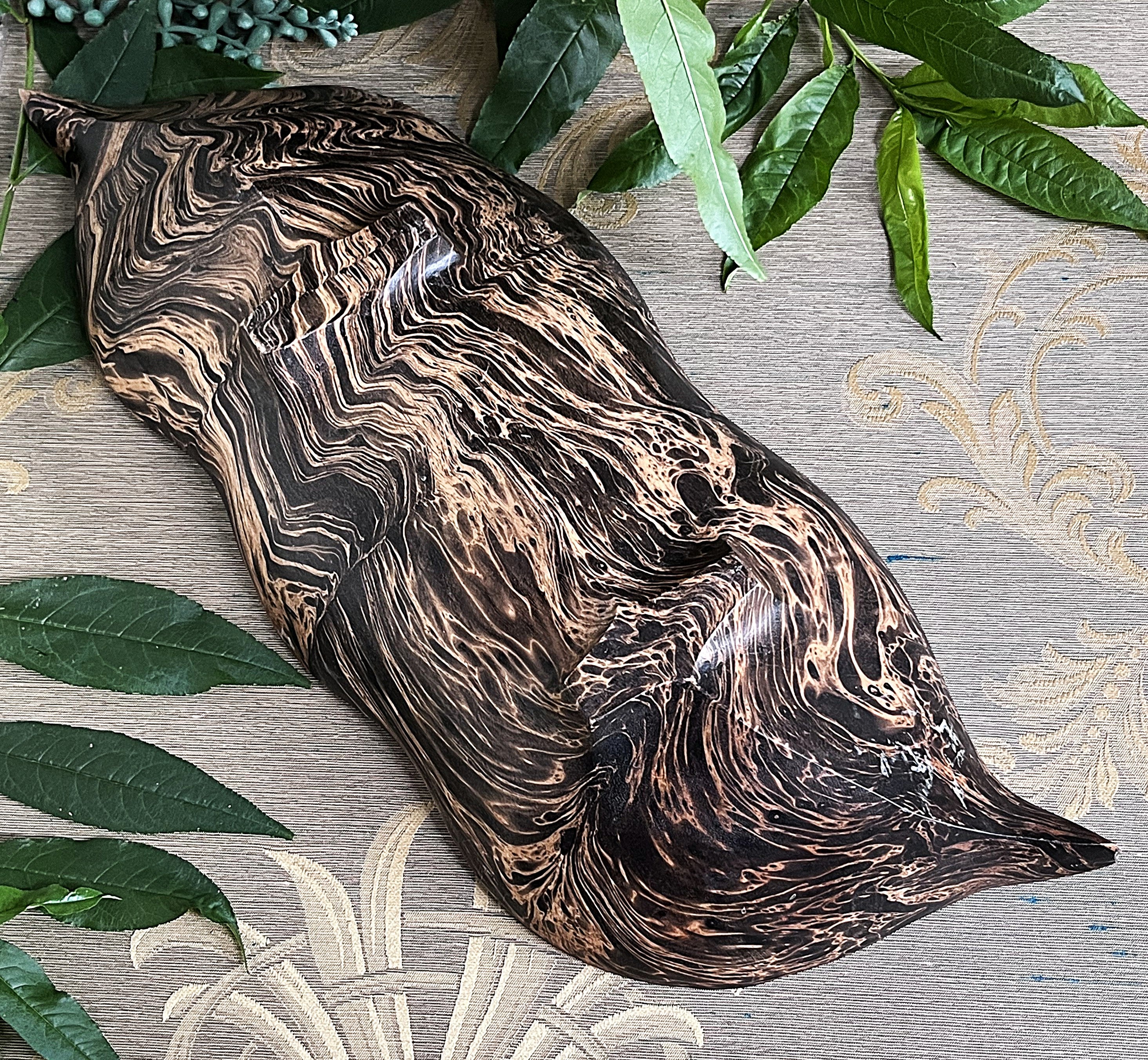 Carved Wood: Marbled Olive Burl Wood Bowl