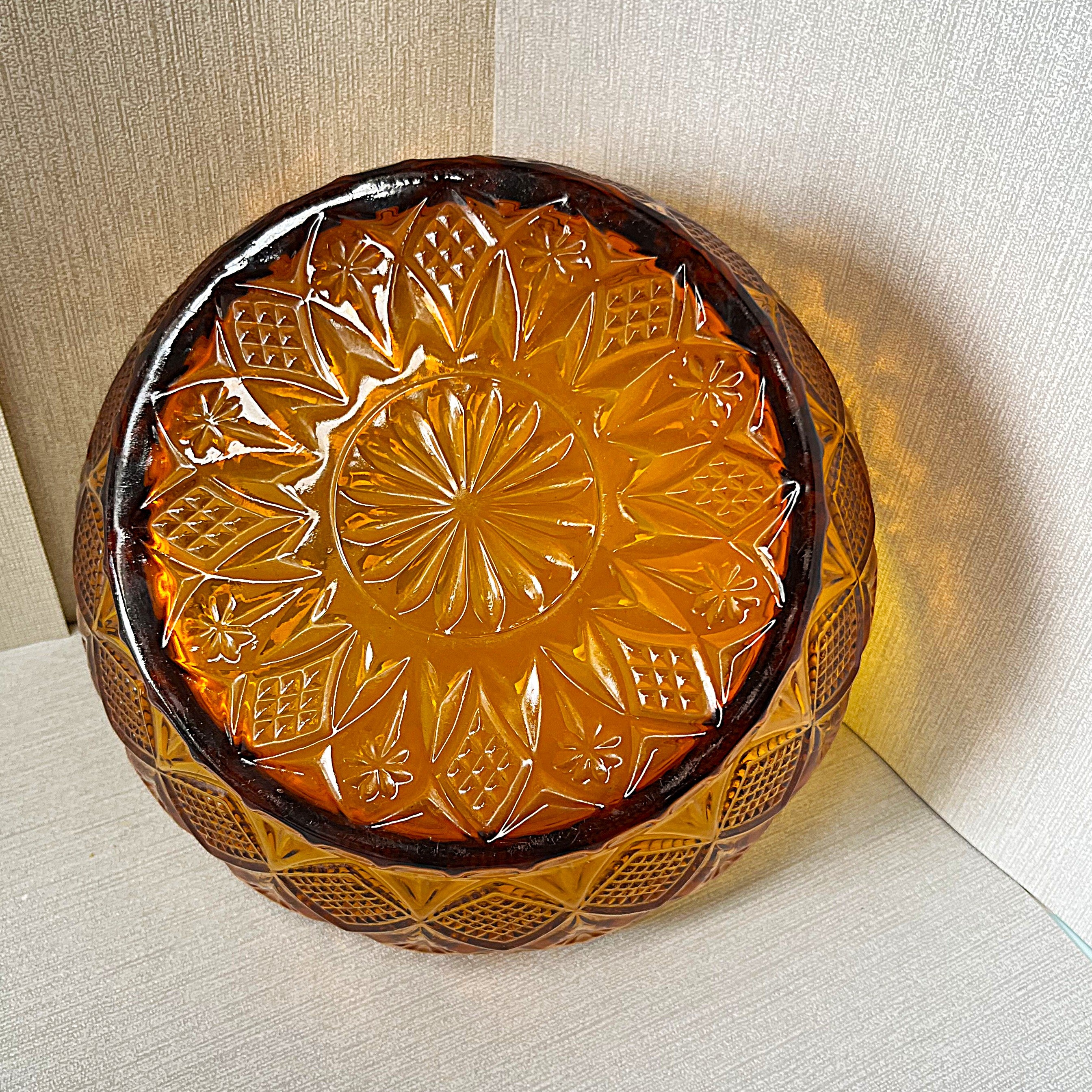 Coloured Glass: KIG Amber Glass Salad Bowl, Fan & Stars