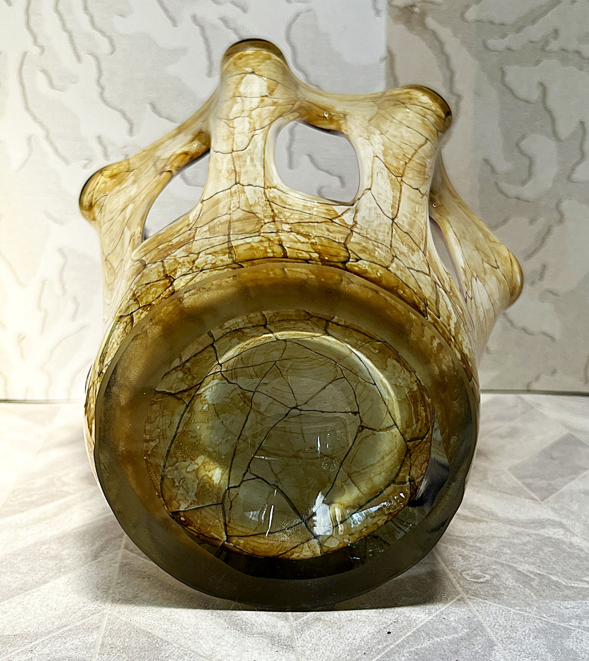 Decorative Art Glass: Mid-Century Makora Krosno Hand-Blown Amber Art Glass Vase