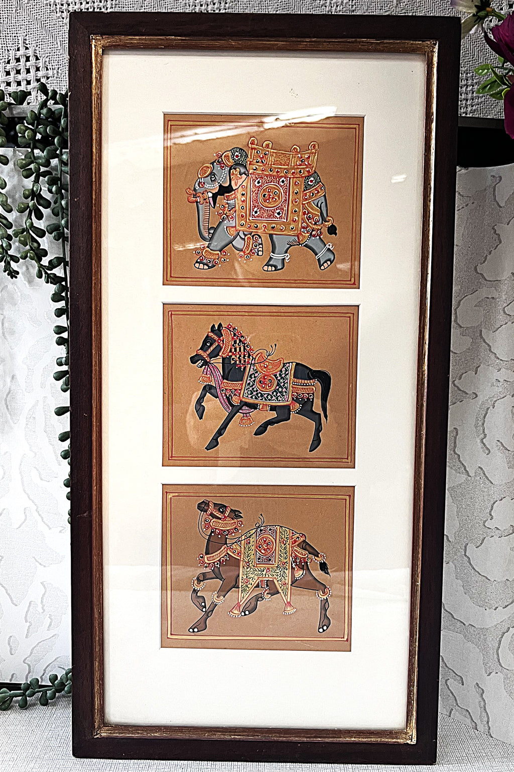 Indian Miniatures: Regal Royal Animal Procession Triptych