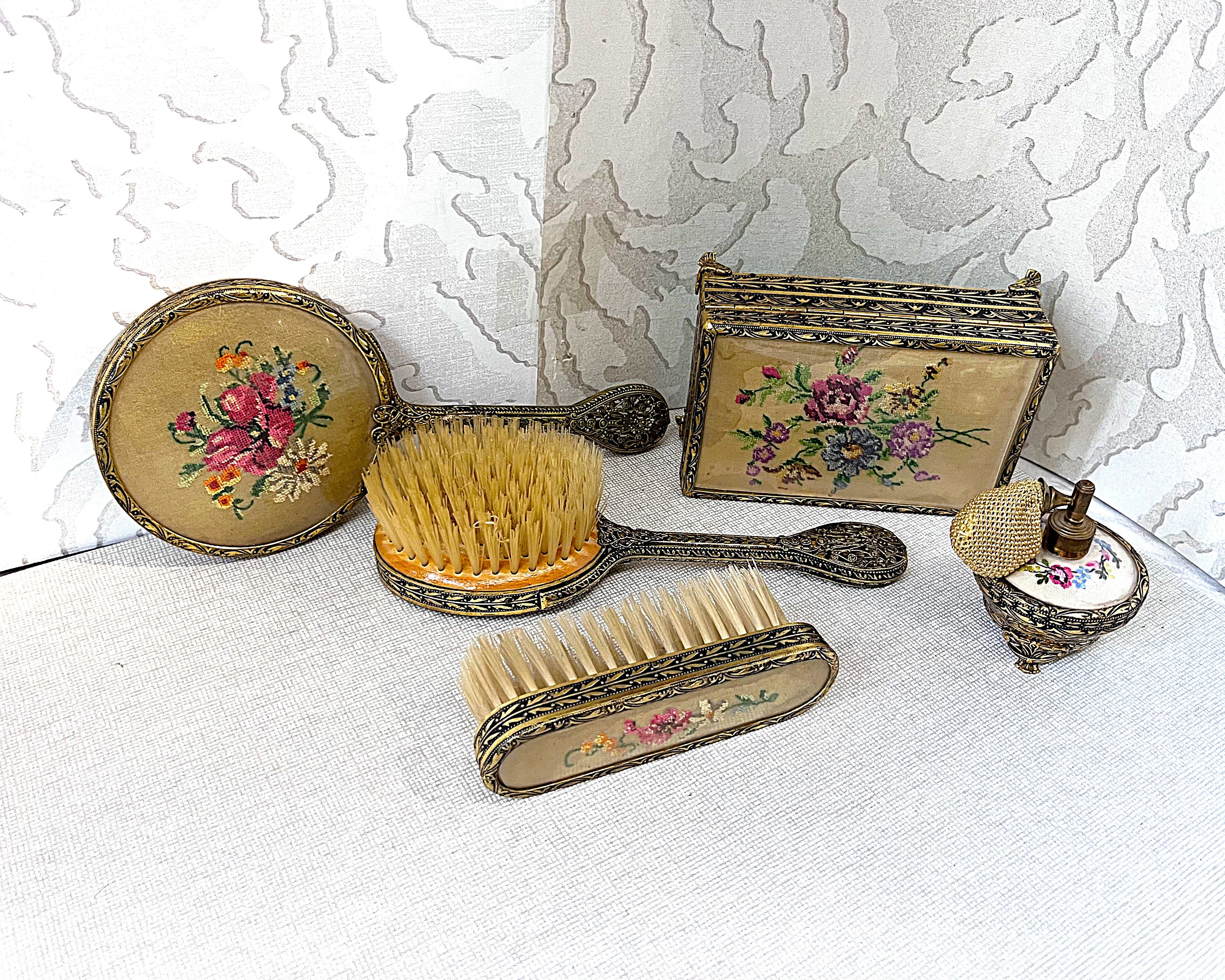 Dressing Table Vanity: British 1950's Petit Point Boudoir