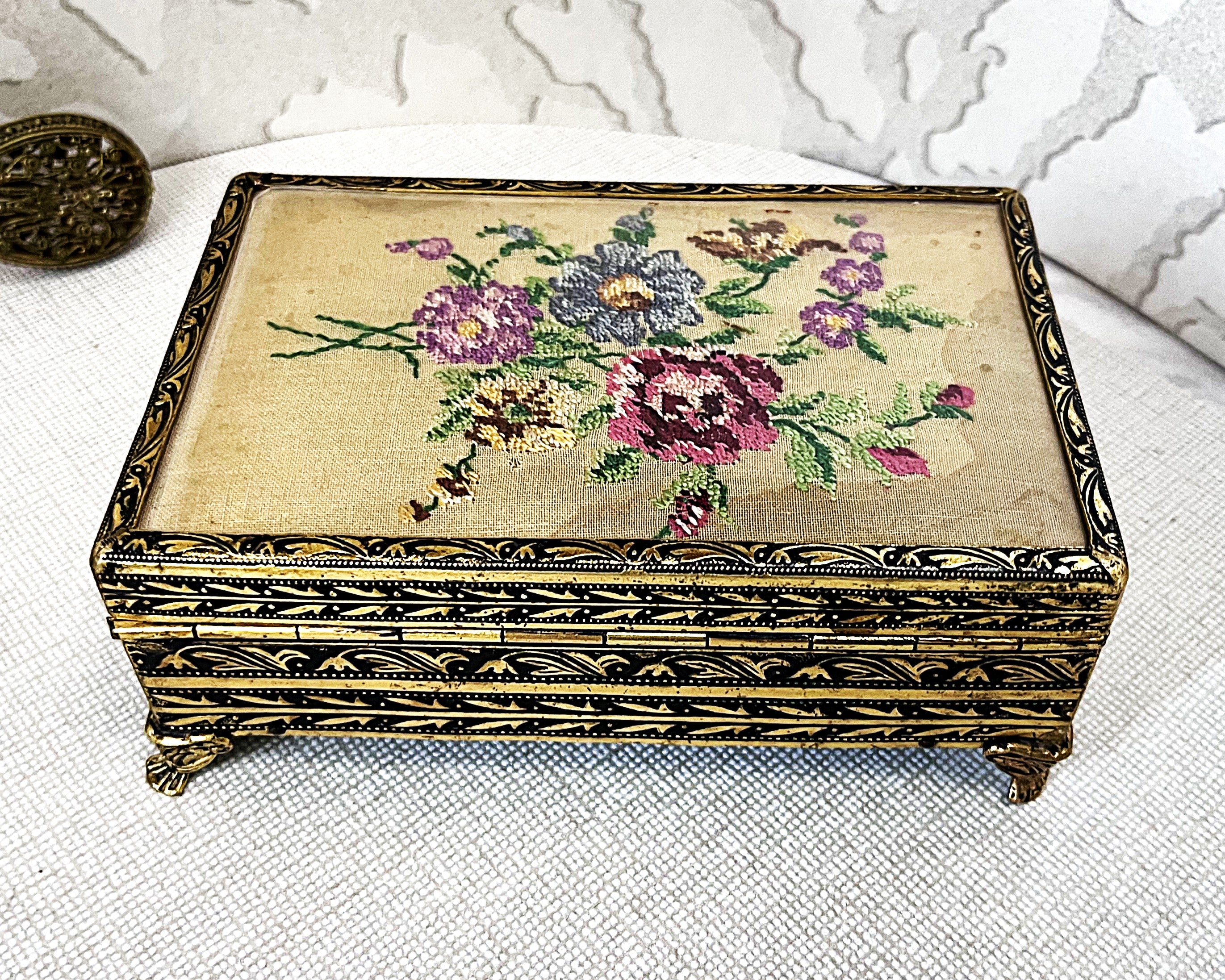 Dressing Table Vanity: British 1950's Petit Point Boudoir