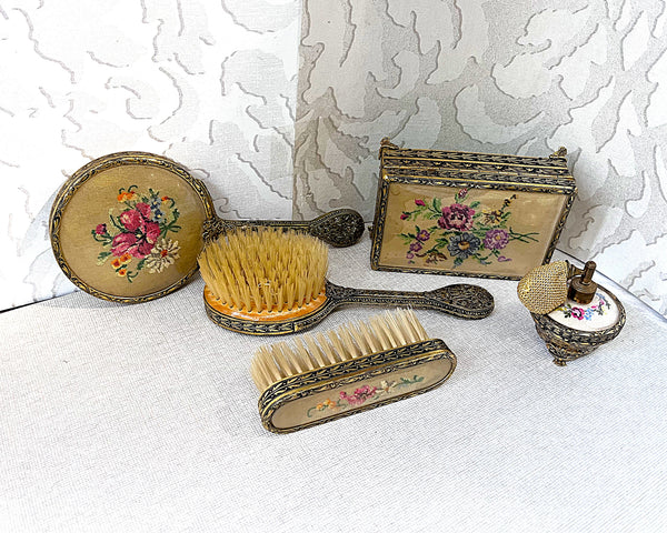 Dressing Table Vanity: British 1950's Petit Point Boudoir