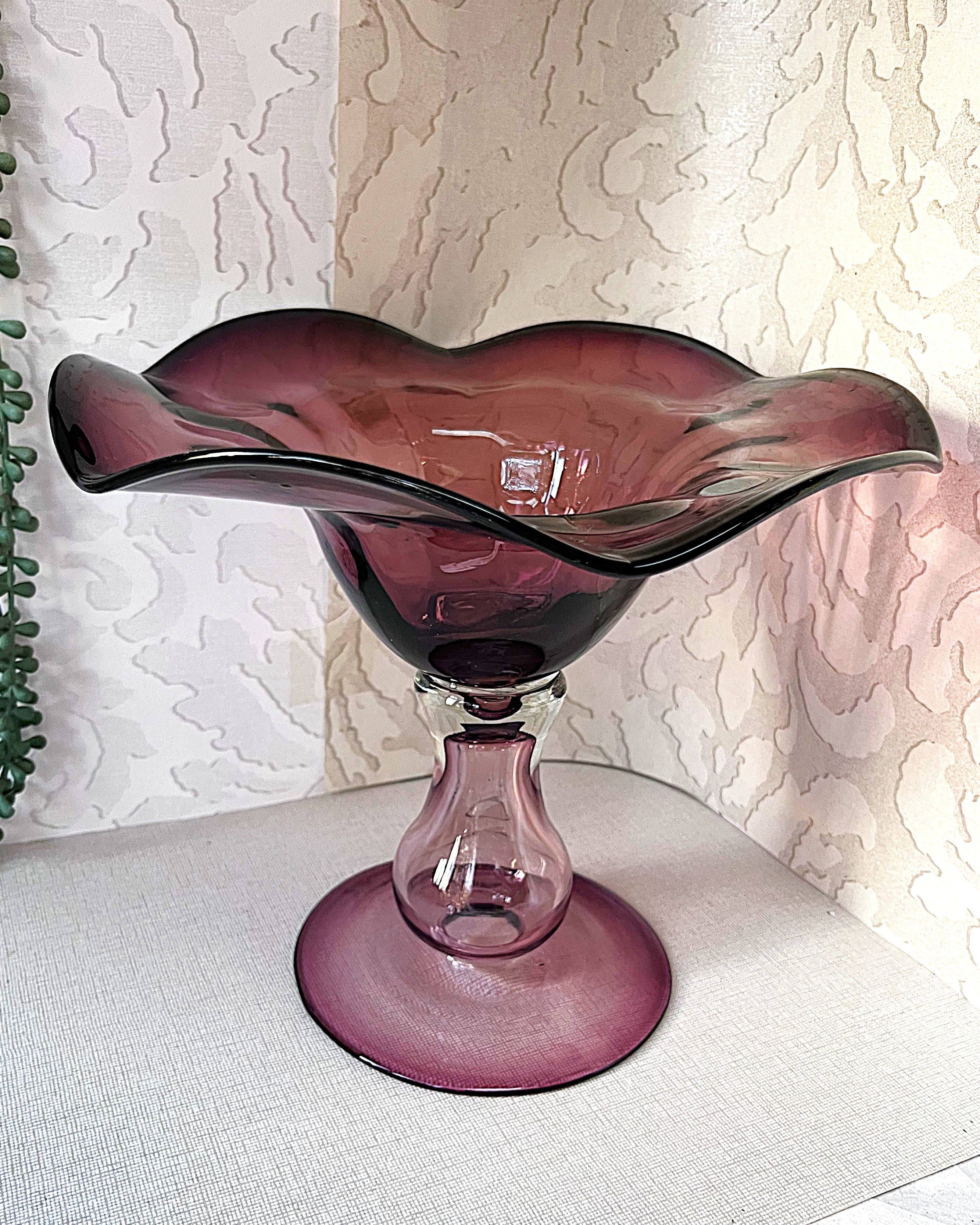 Italian: Empoli Art Glass Amethyst Compote Bowl