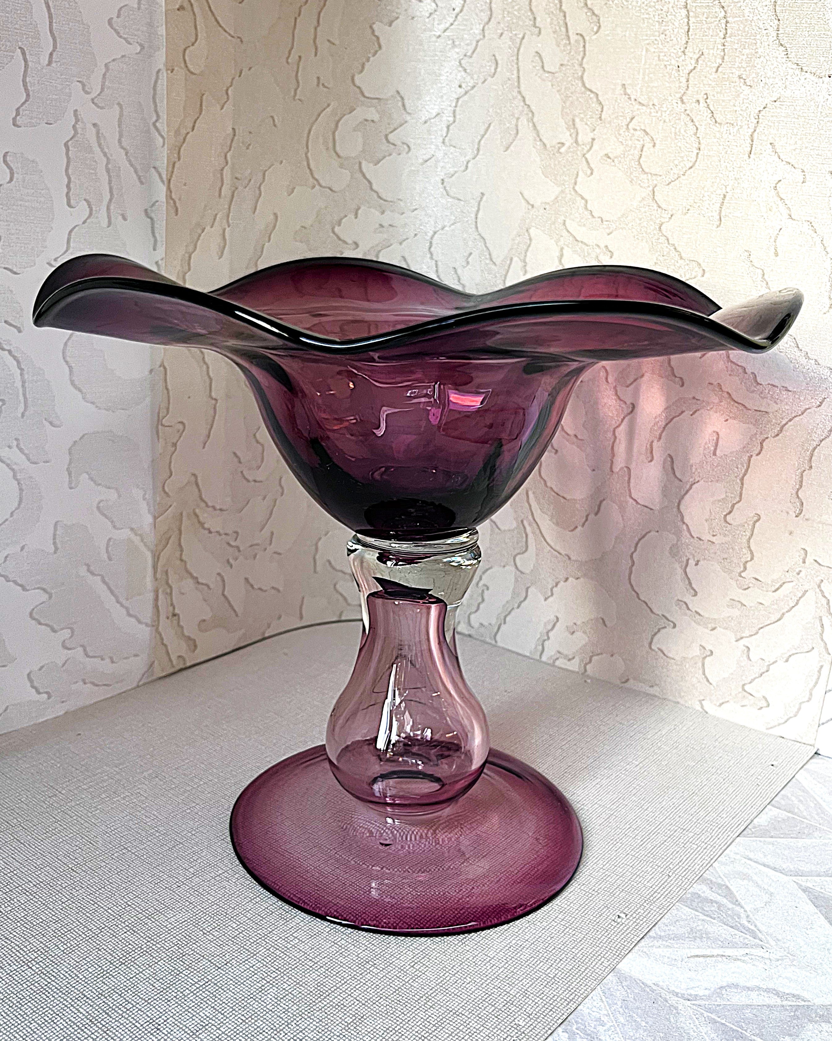 Italian: Empoli Art Glass Amethyst Compote Bowl