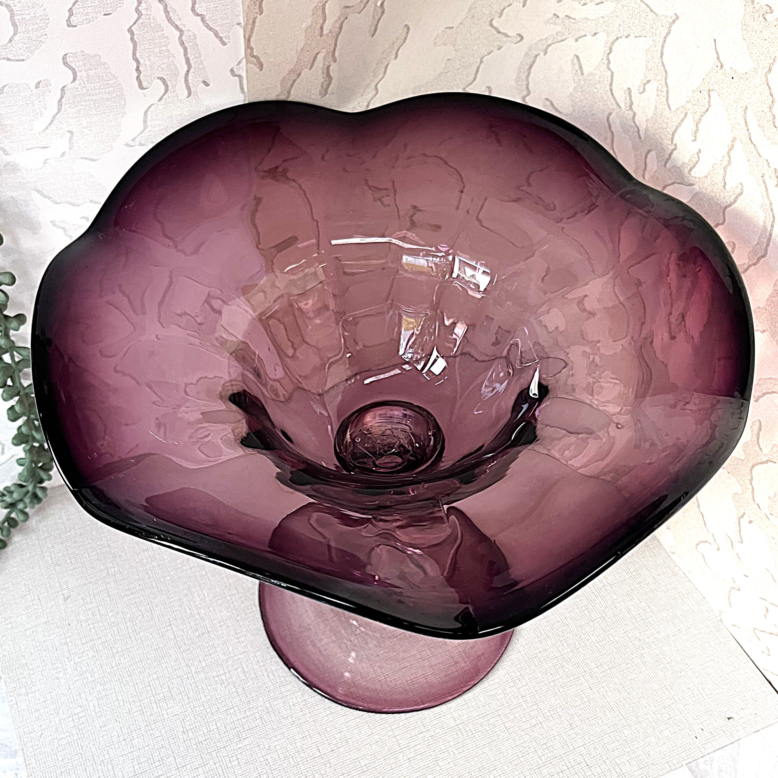 Italian: Empoli Art Glass Amethyst Compote Bowl