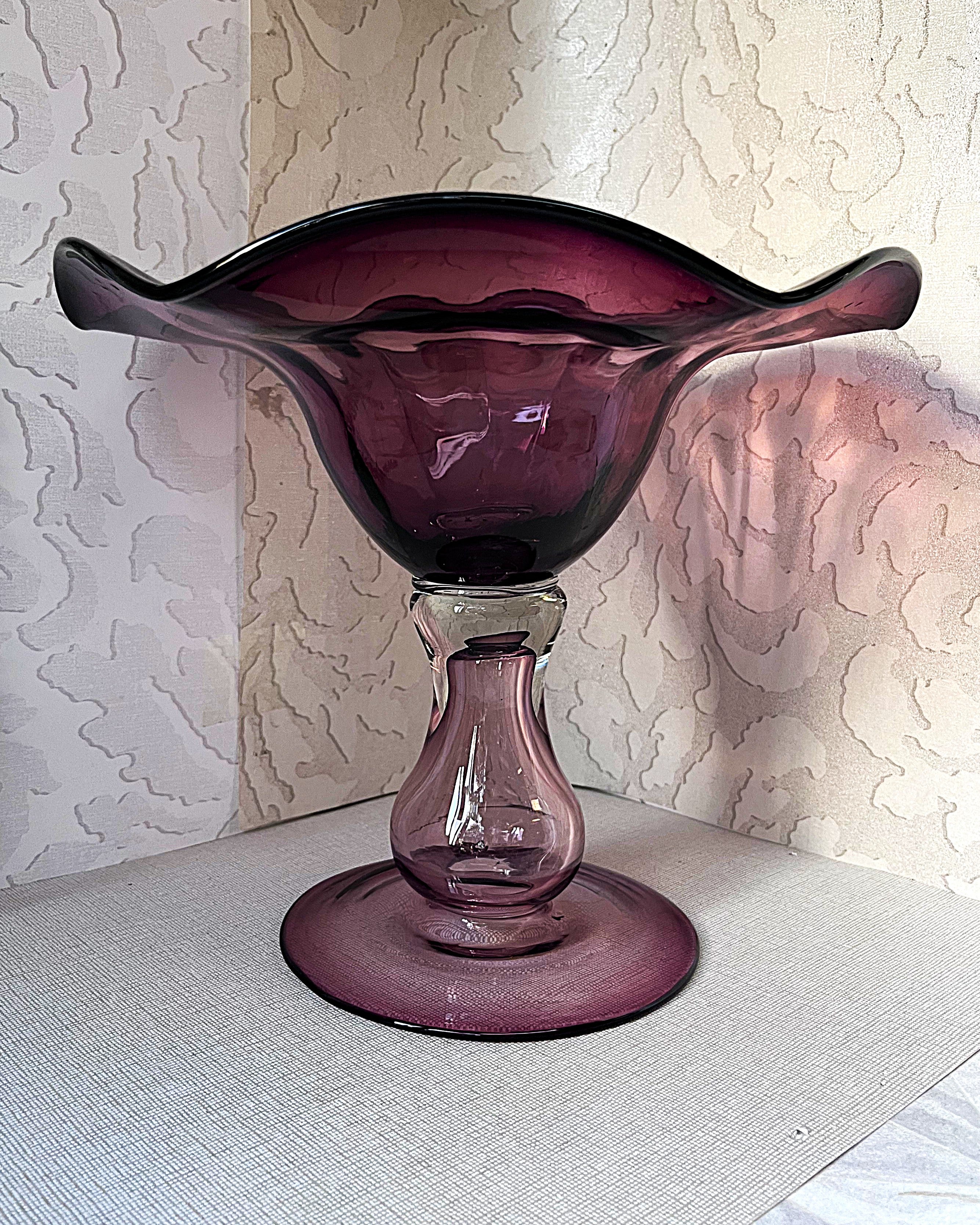Italian: Empoli Art Glass Amethyst Compote Bowl