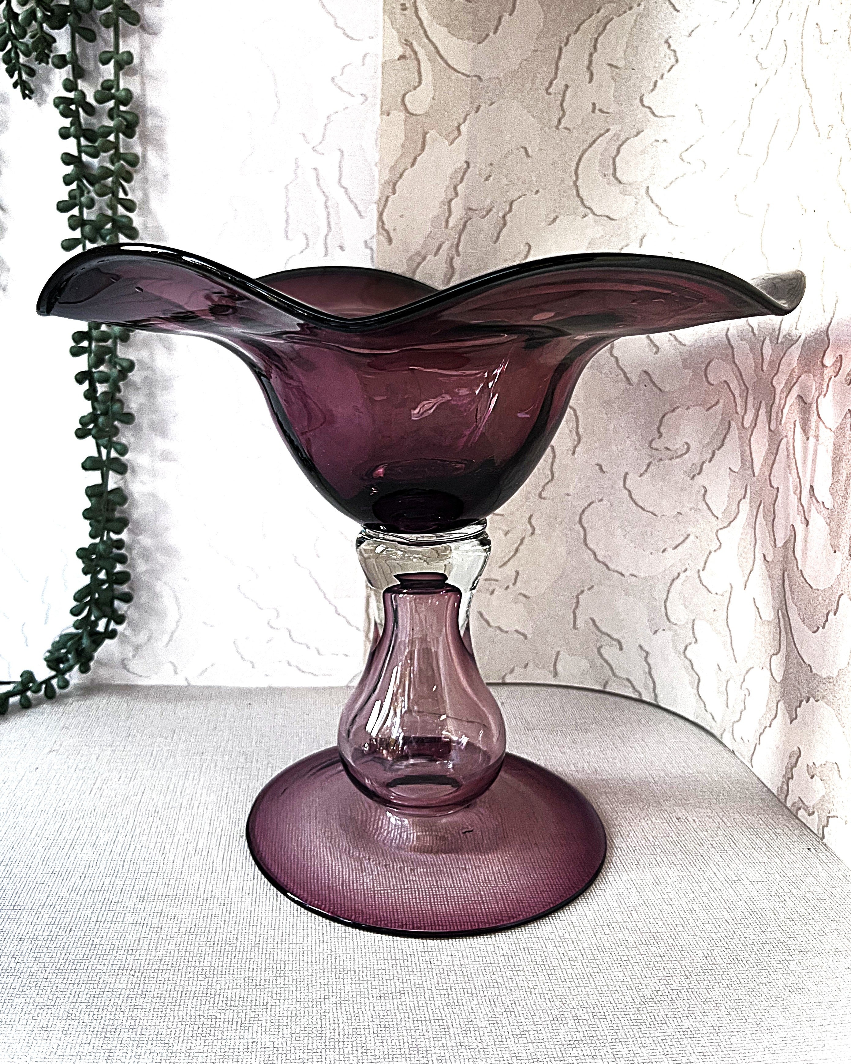 Italian: Empoli Art Glass Amethyst Compote Bowl