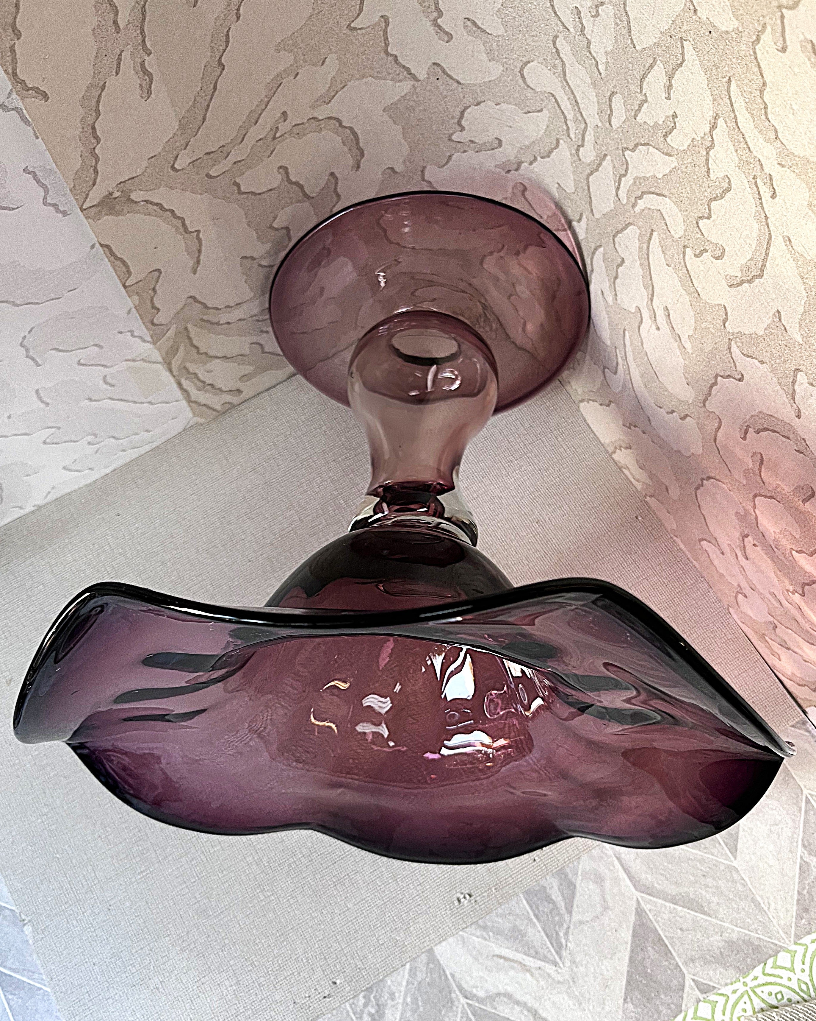 Italian: Empoli Art Glass Amethyst Compote Bowl