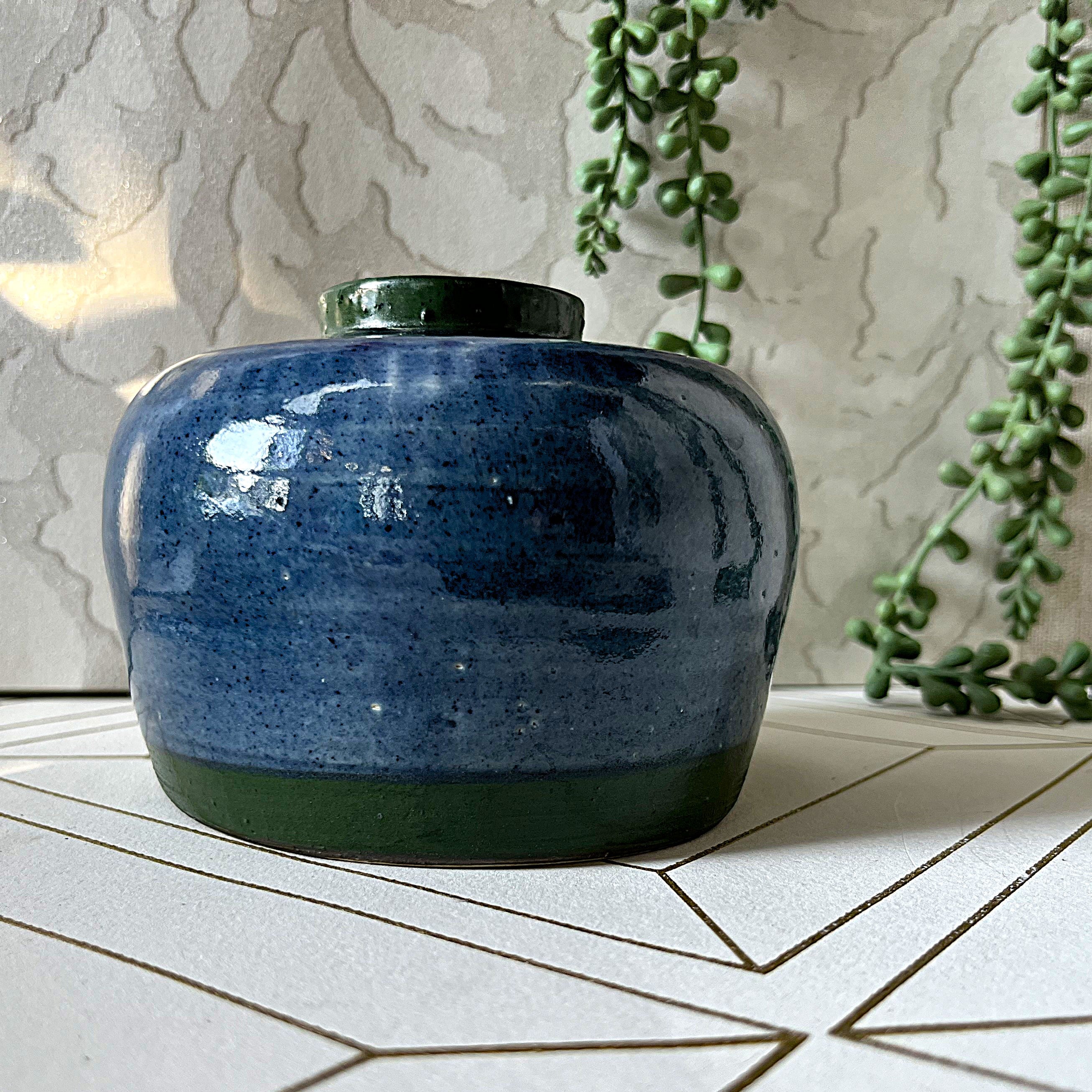 Studio Pottery: French Butter Bell Blue & Green