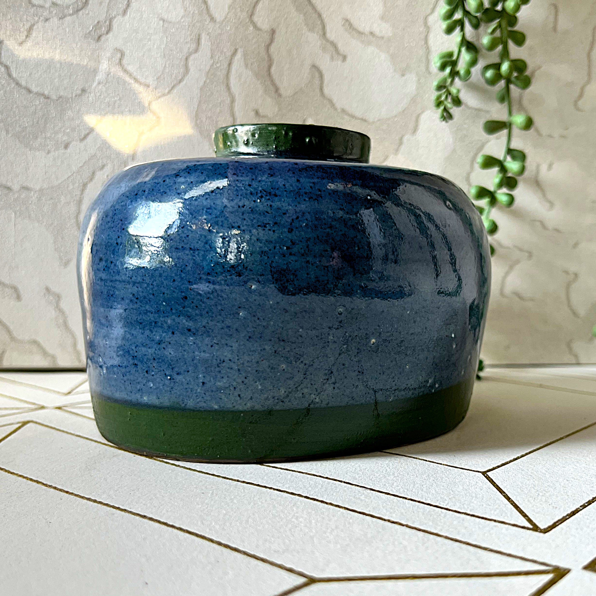 Studio Pottery: French Butter Bell Blue & Green